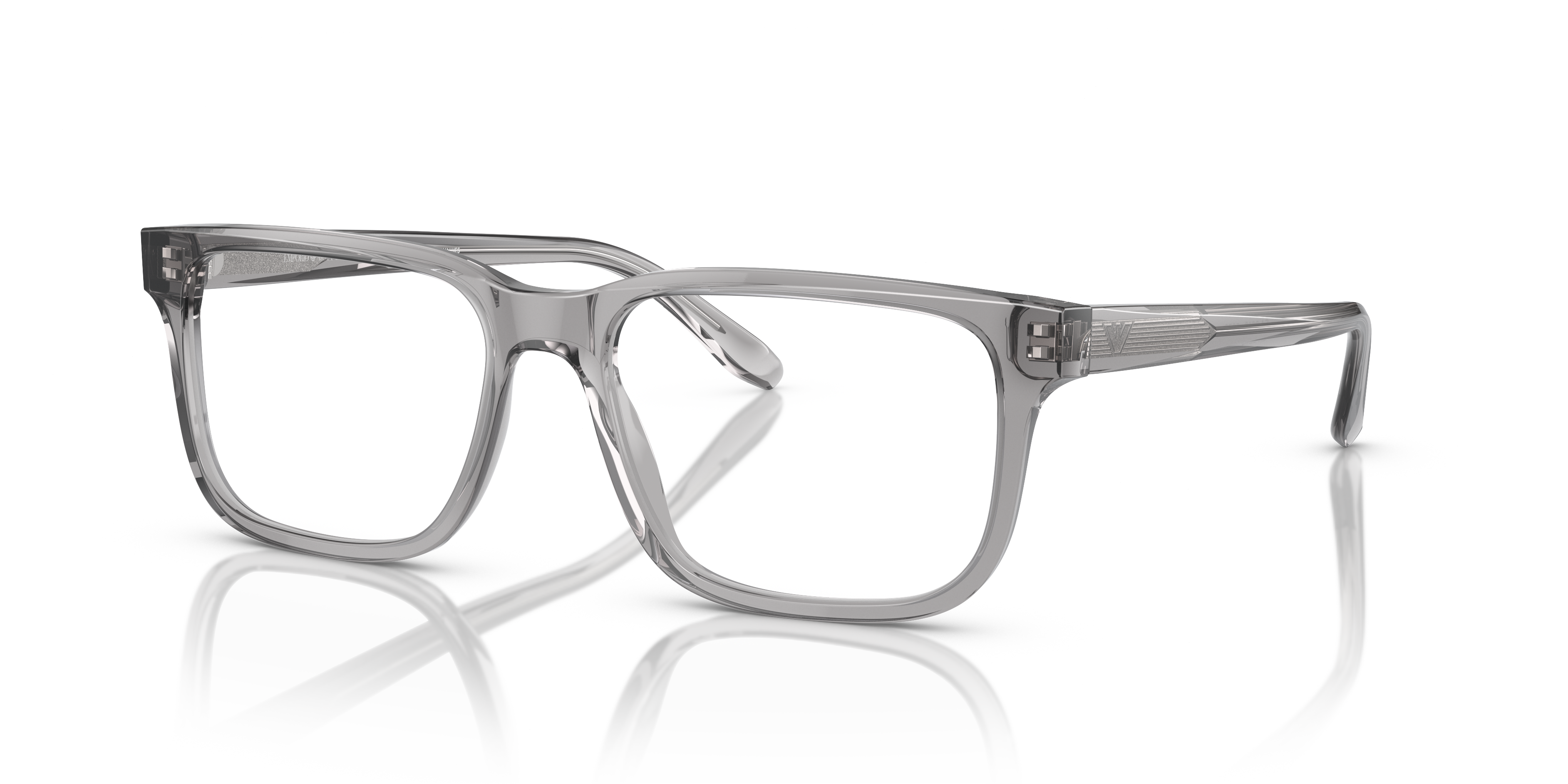 Emporio Armani EA3218 Shiny Transparent Grey three-quarter view