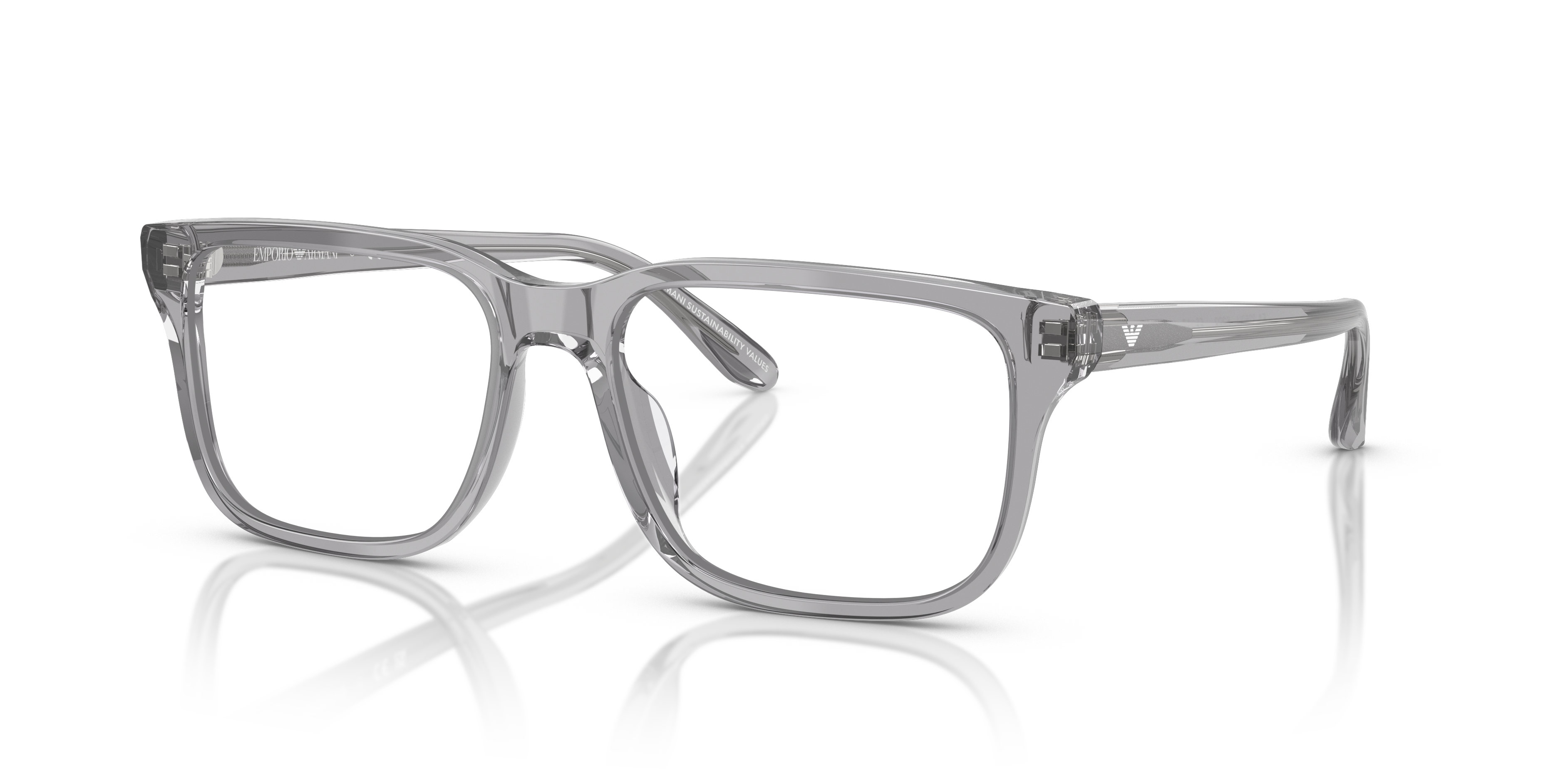 Emporio Armani EA3250U Shiny Transparent Grey three-quarter view