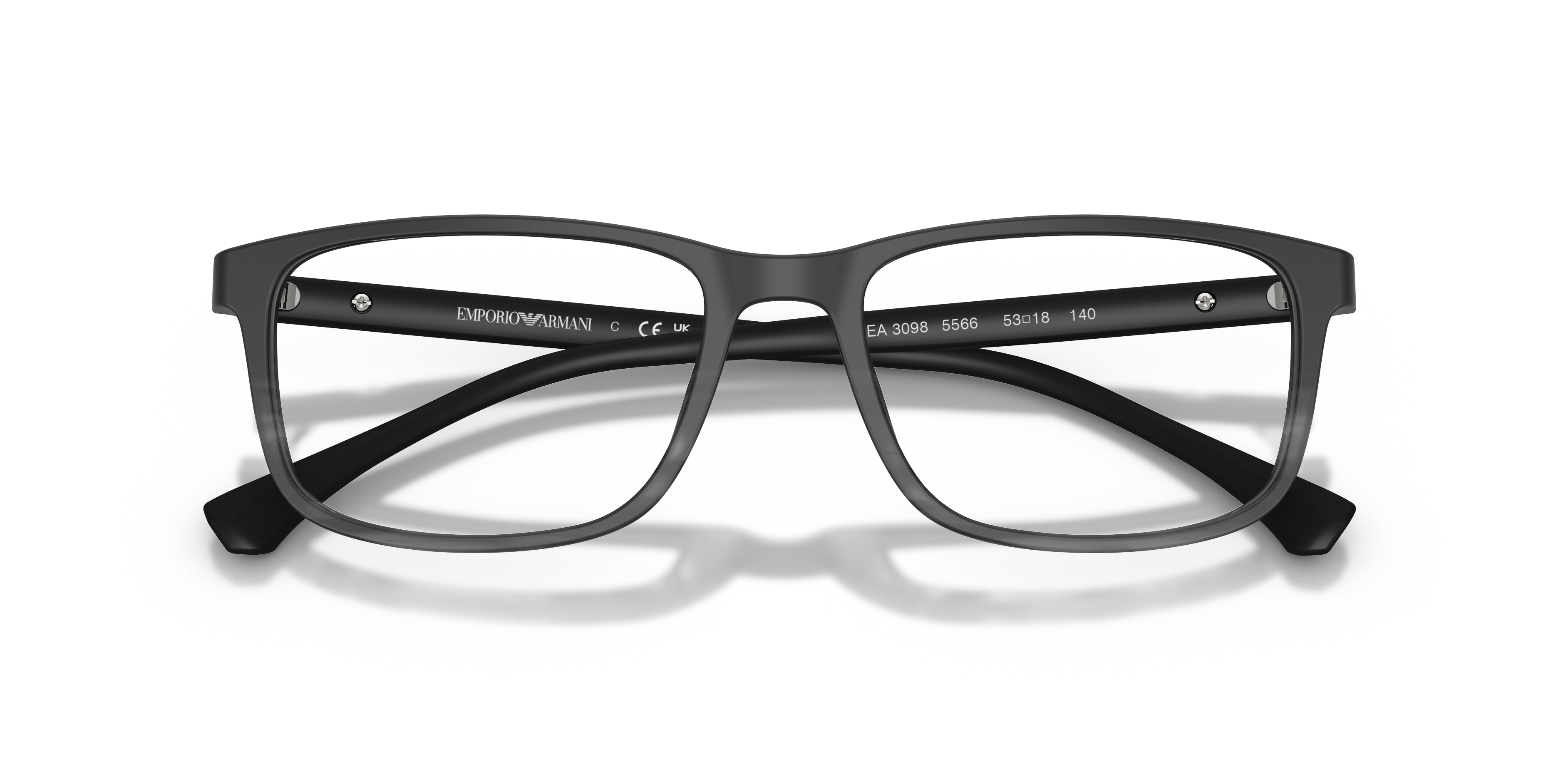 Emporio Armani EA3098 in Matte Black & Striped Grey, front detail view #Colour_Matte Black & Striped Grey