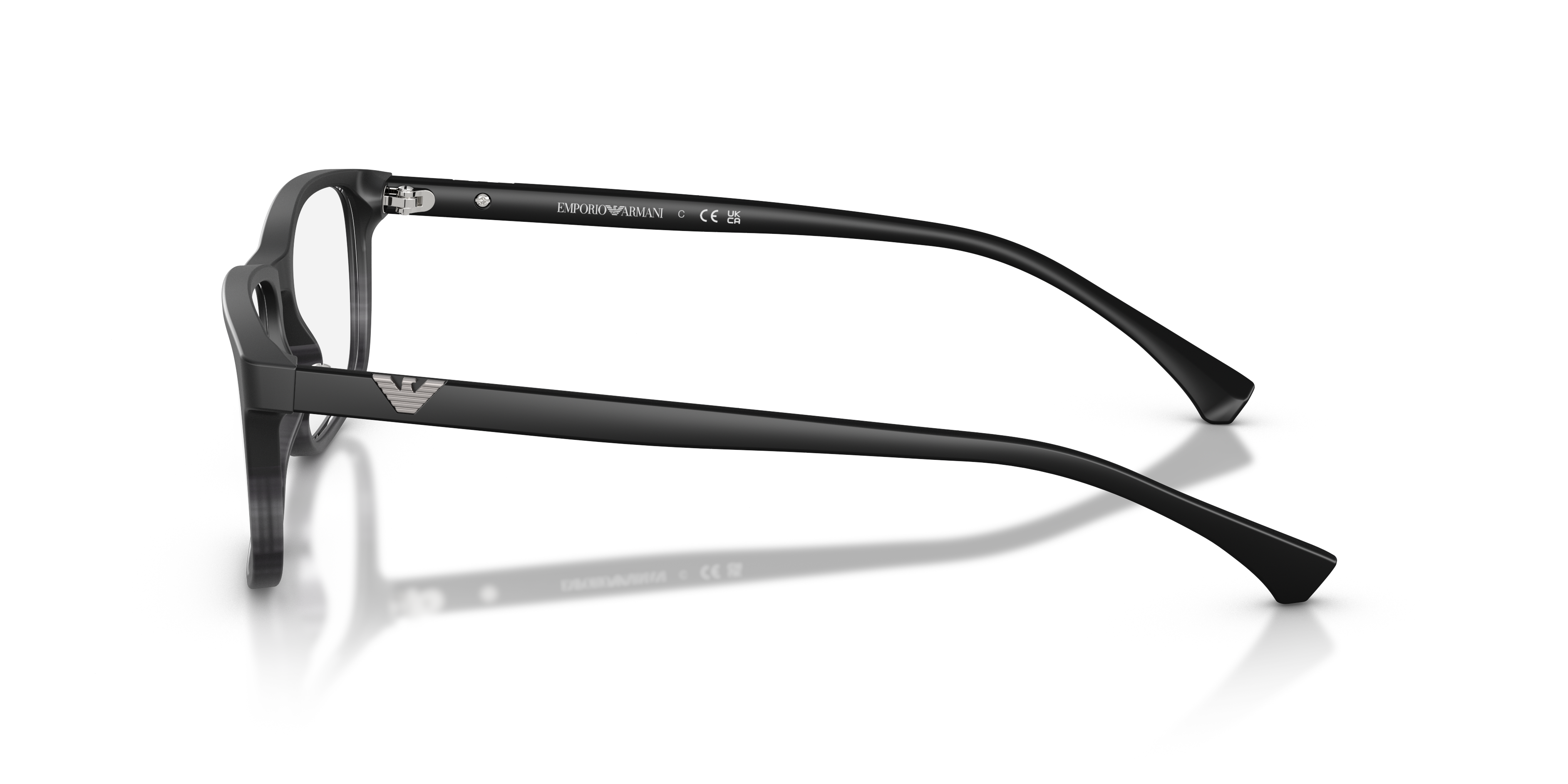 Emporio Armani EA3098 in Matte Black & Striped Grey, side view #Colour_Matte Black & Striped Grey
