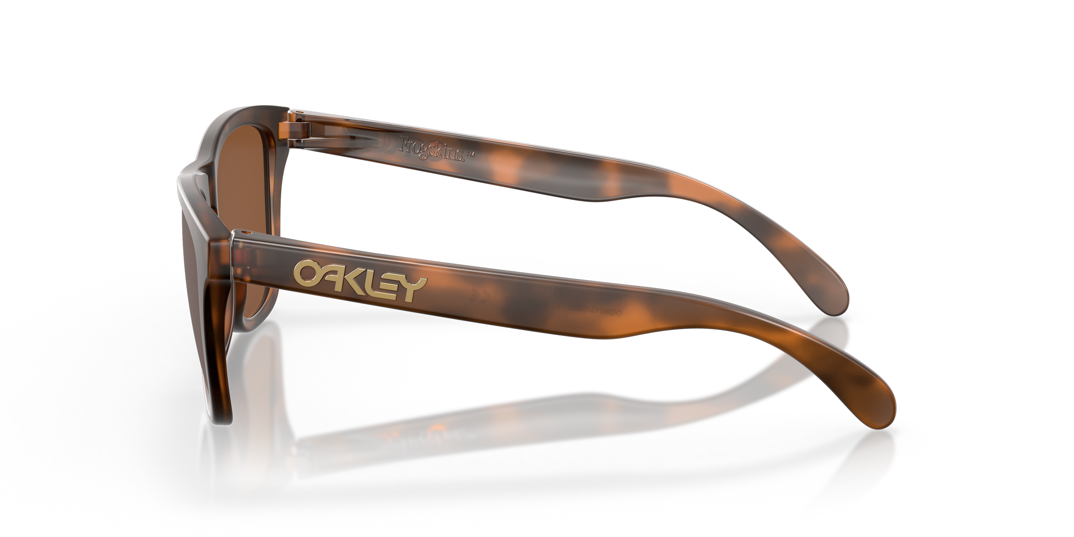 Oakley Frogskins OO9013 in Matte Tortoise / Prizm Tungsten, side view #Colour_Matte Tortoise / Prizm Tungsten