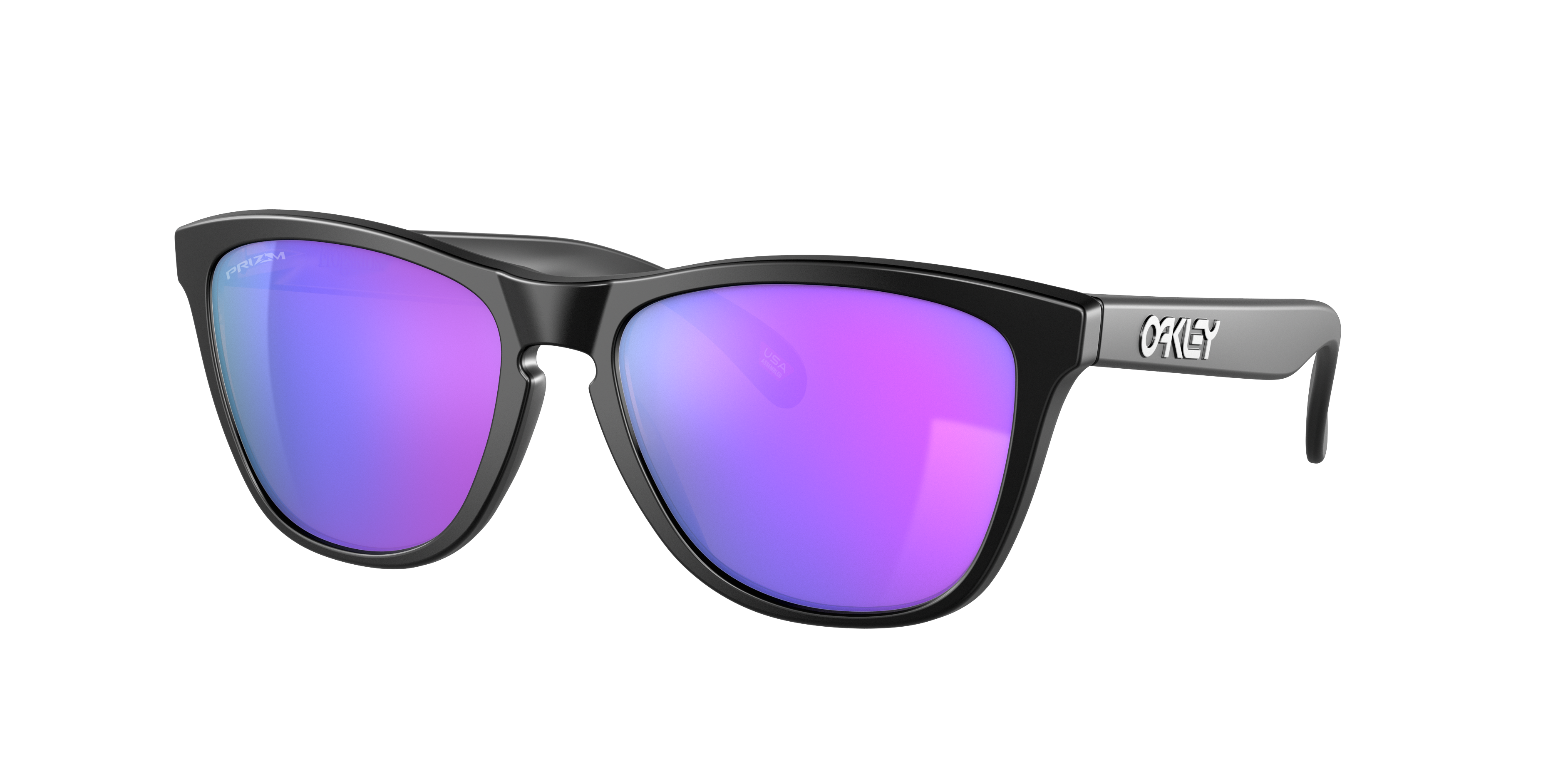 Oakley Frogskins OO9013 in Matte Black / Prizm Violet, three-quarter view #Colour_Matte Black / Prizm Violet
