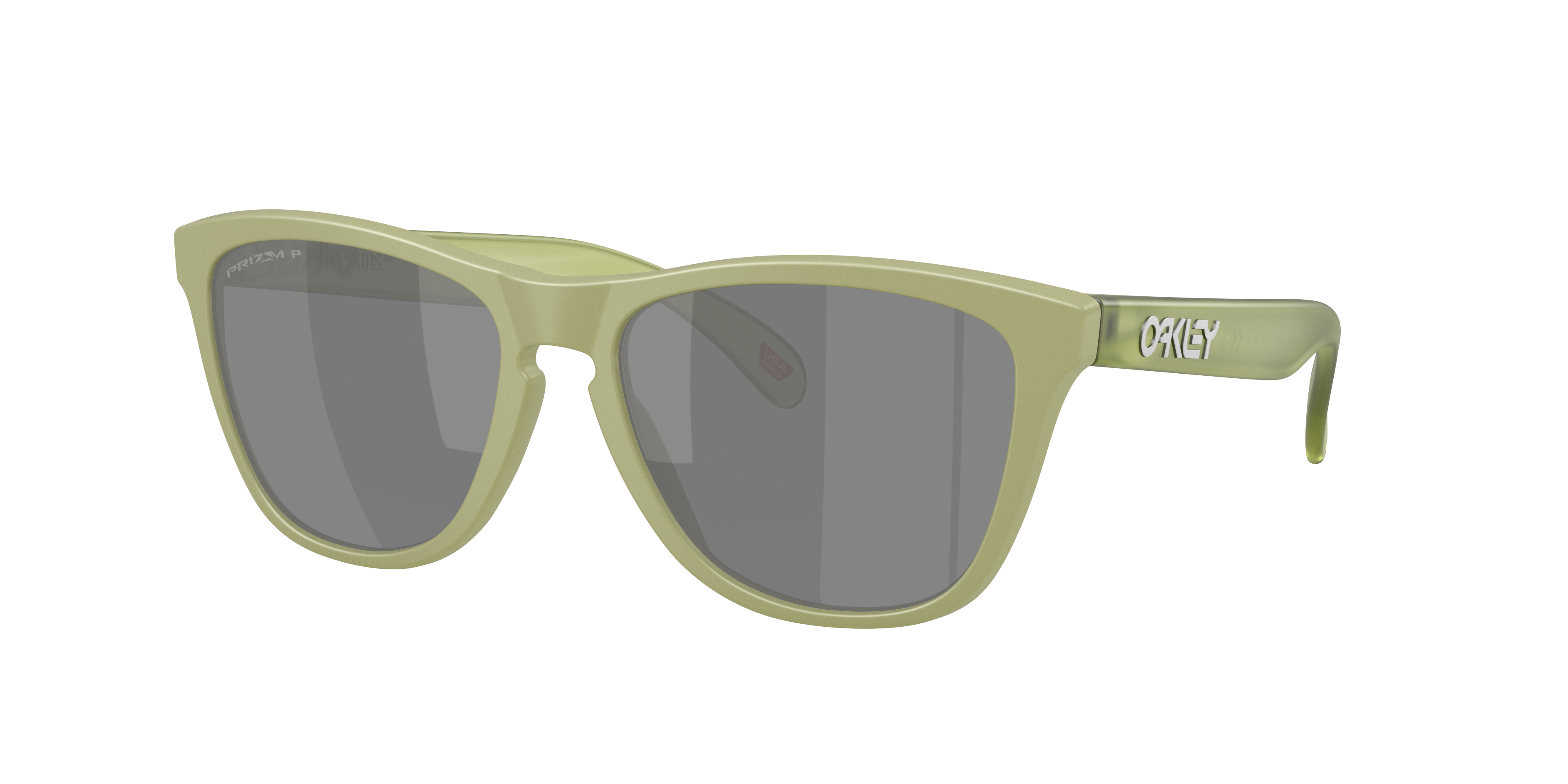 Oakley Frogskins OO9013 in Matte Fern / Prizm Black Polarized, three-quarter view #Colour_Matte Fern / Prizm Black Polarized
