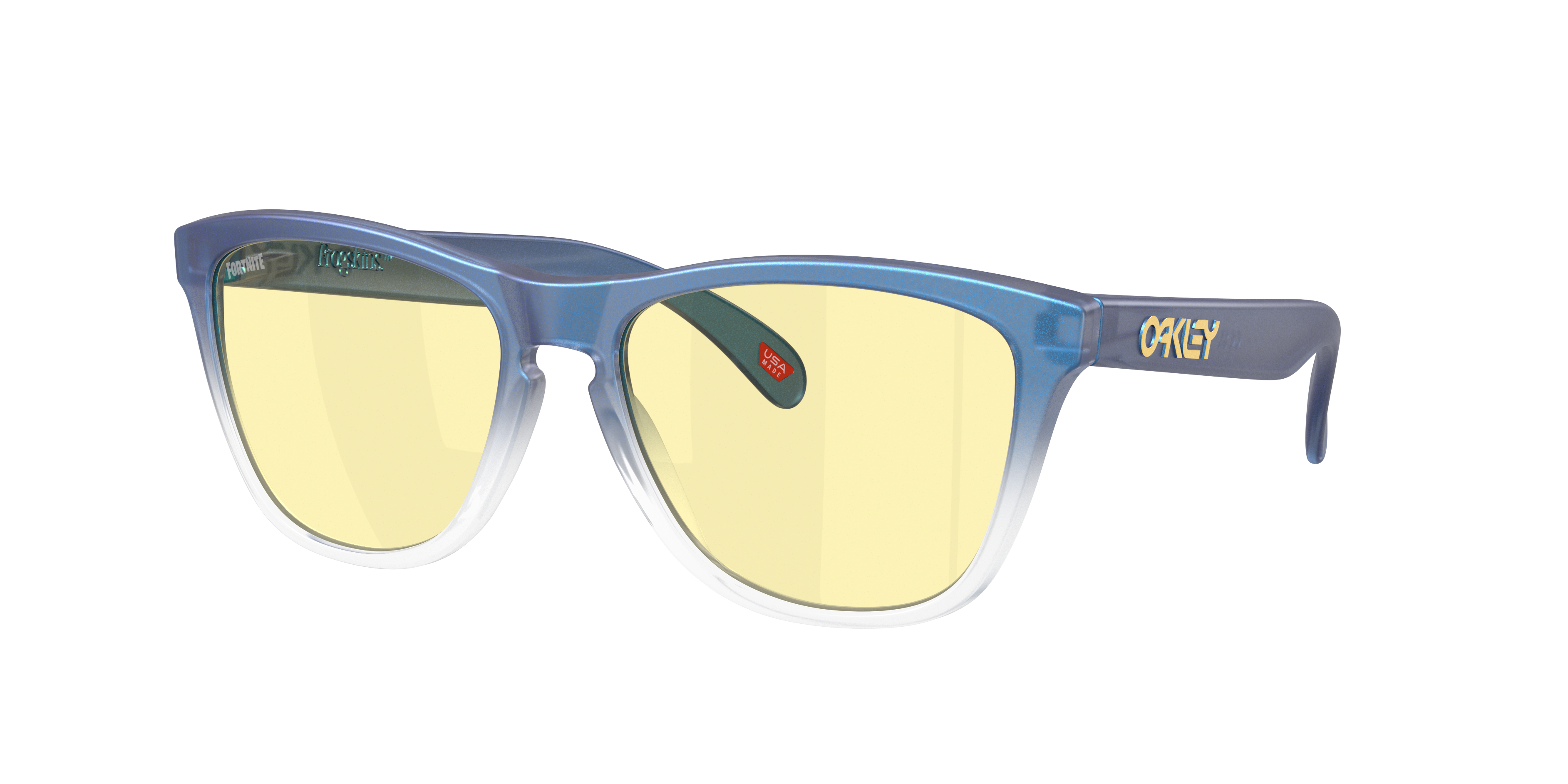 Oakley Frogskins OO9013 in Matt Cyan/Blue/Clear Shift Fade / Prizm Gaming 2.0, three-quarter view #Colour_Matt Cyan/Blue/Clear Shift Fade / Prizm Gaming 2.0