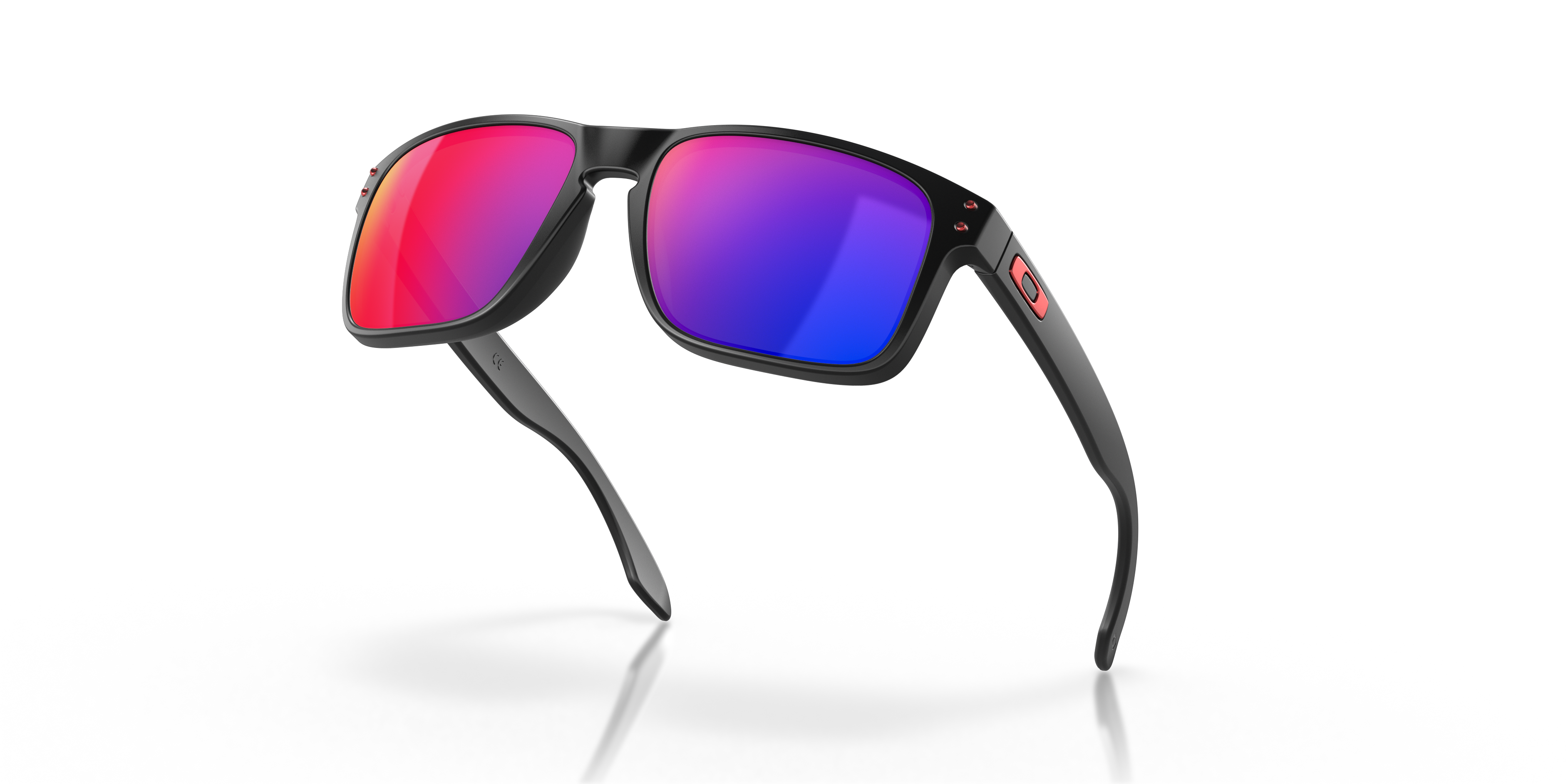 Oakley Holbrook OO9102 in Matte Black / + Red Iridium, angled view #Colour_Matte Black / + Red Iridium