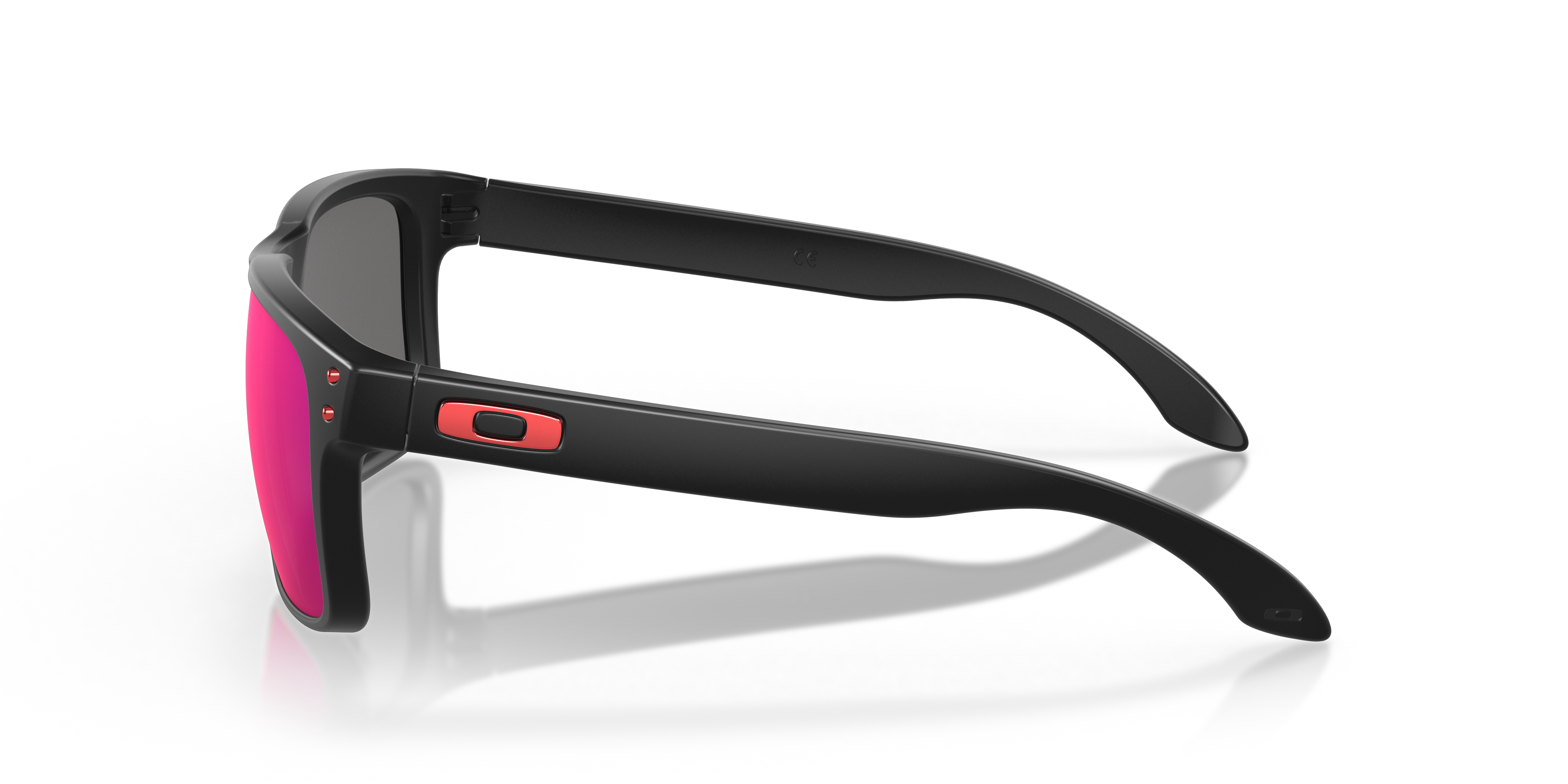 Oakley Holbrook OO9102 in Matte Black / + Red Iridium, side view #Colour_Matte Black / + Red Iridium
