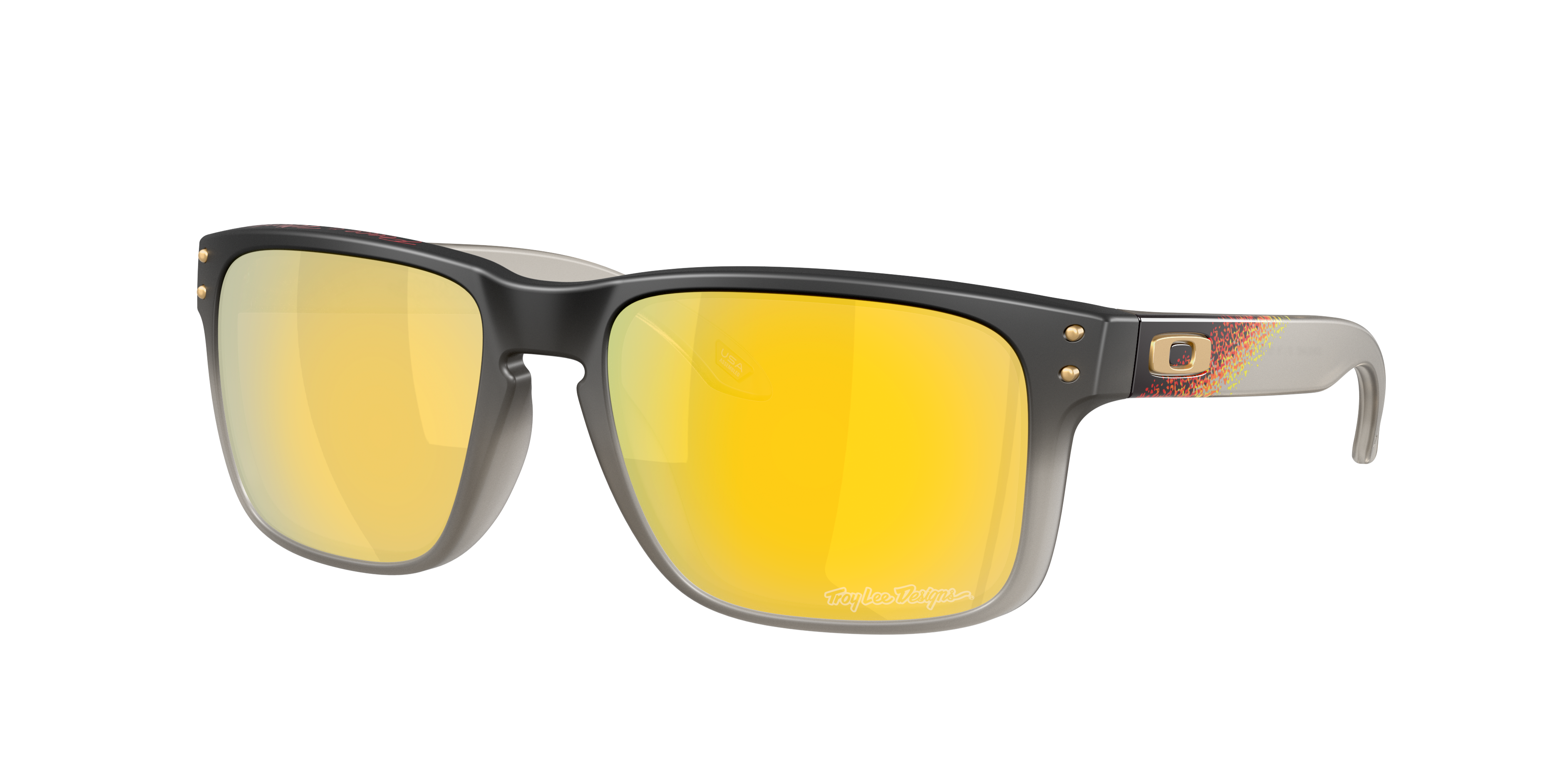 Oakley Holbrook OO9102 in Troy Lee Designs Black Fade / Prizm 24K Polarized, three-quarter view #Colour_Troy Lee Designs Black Fade / Prizm 24K Polarized