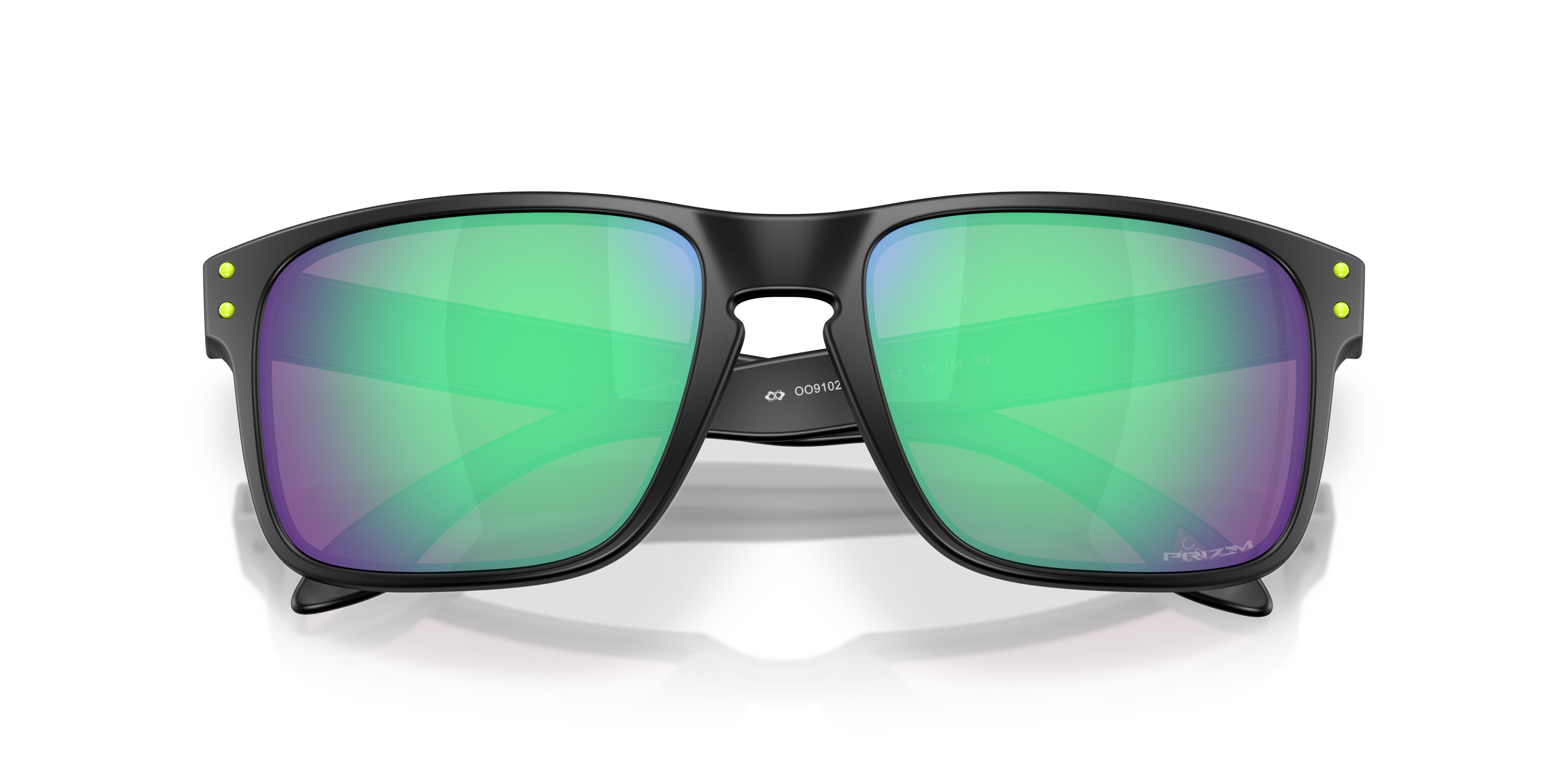 Oakley Holbrook OO9102 in Matte Black / Prizm Road Jade, front detail view #Colour_Matte Black / Prizm Road Jade