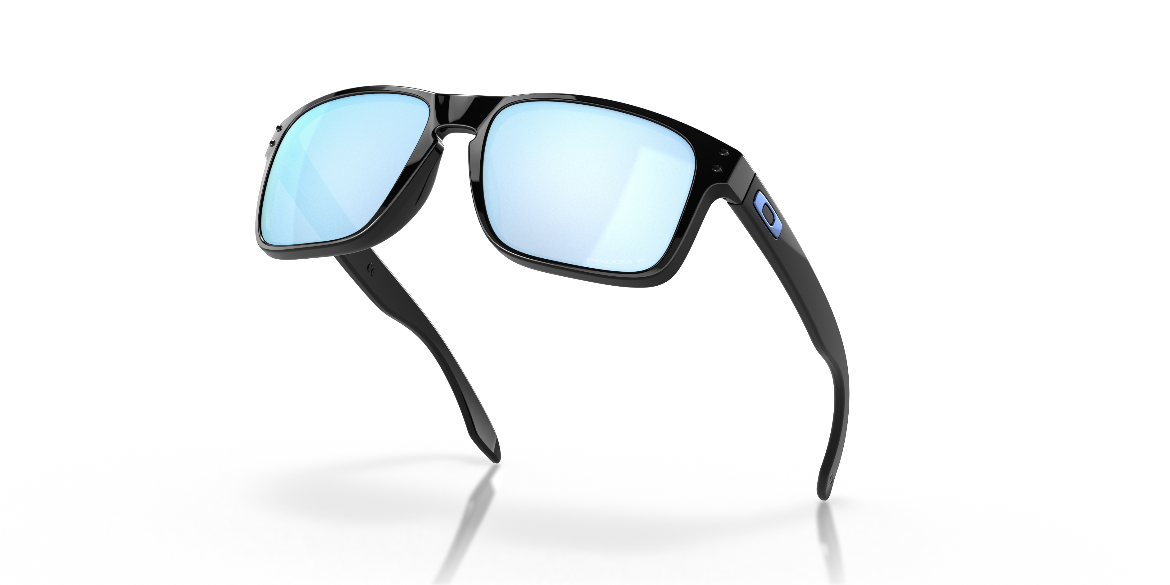 Oakley Holbrook OO9102 in Polished Black / Prizm Deep Water Polarized, angled view #Colour_Polished Black / Prizm Deep Water Polarized