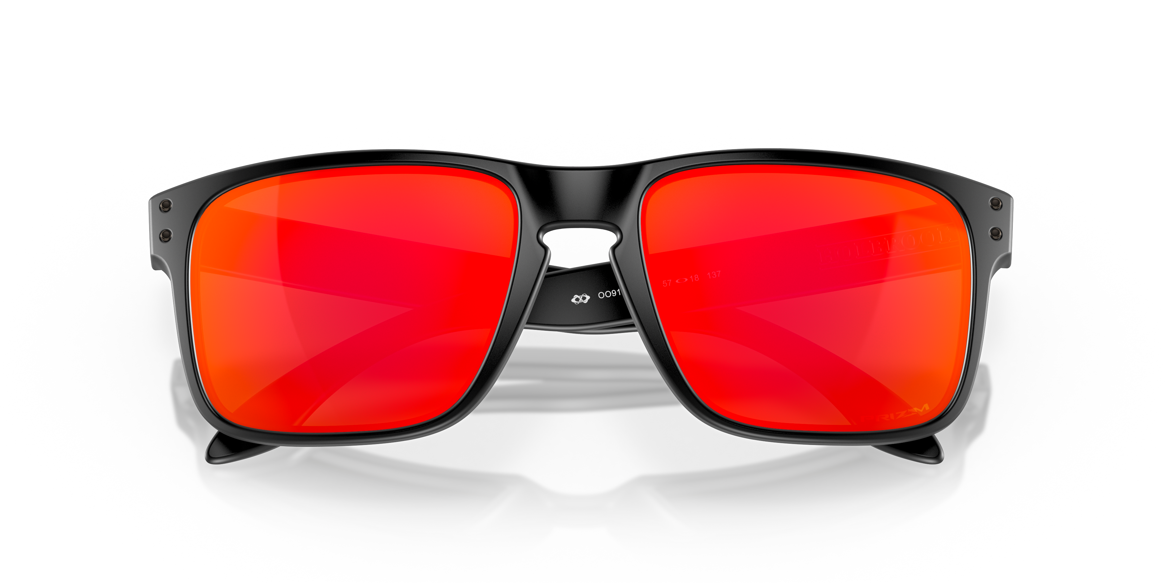 Oakley Holbrook OO9102 in Matte Black / Prizm Ruby, front detail view #Colour_Matte Black / Prizm Ruby