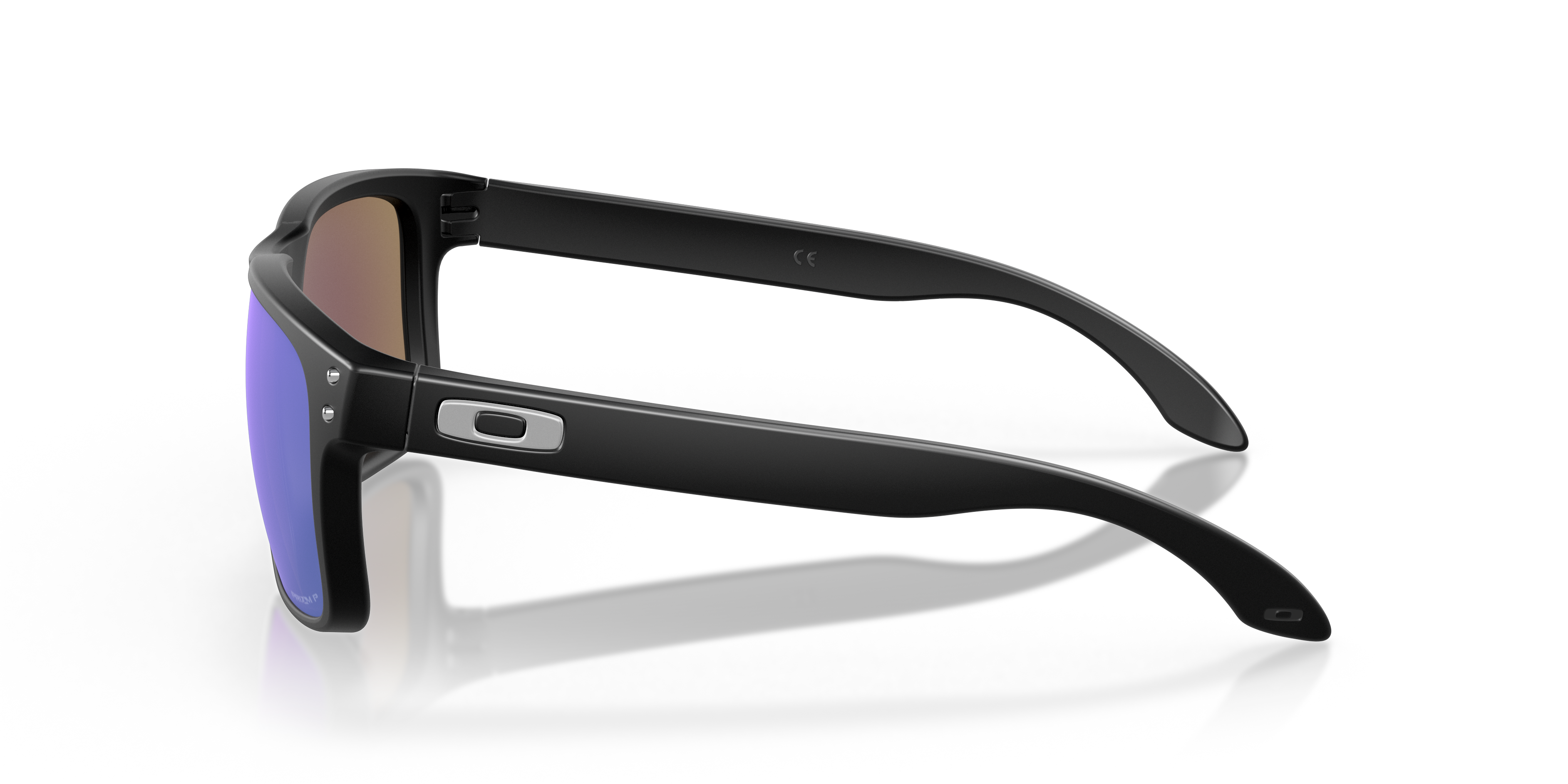 Oakley Holbrook OO9102 in Matte Black / Prizm Sapphire Polarized, side view #Colour_Matte Black / Prizm Sapphire Polarized