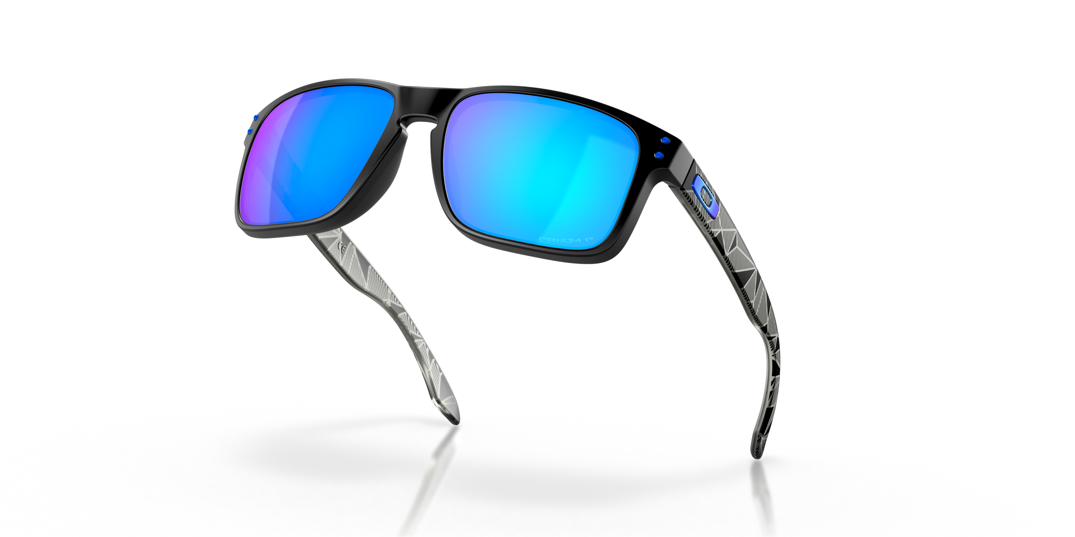 Oakley Holbrook OO9102 in Matte Black Prizmatic / Prizm Sapphire Polarized, angled view #Colour_Matte Black Prizmatic / Prizm Sapphire Polarized