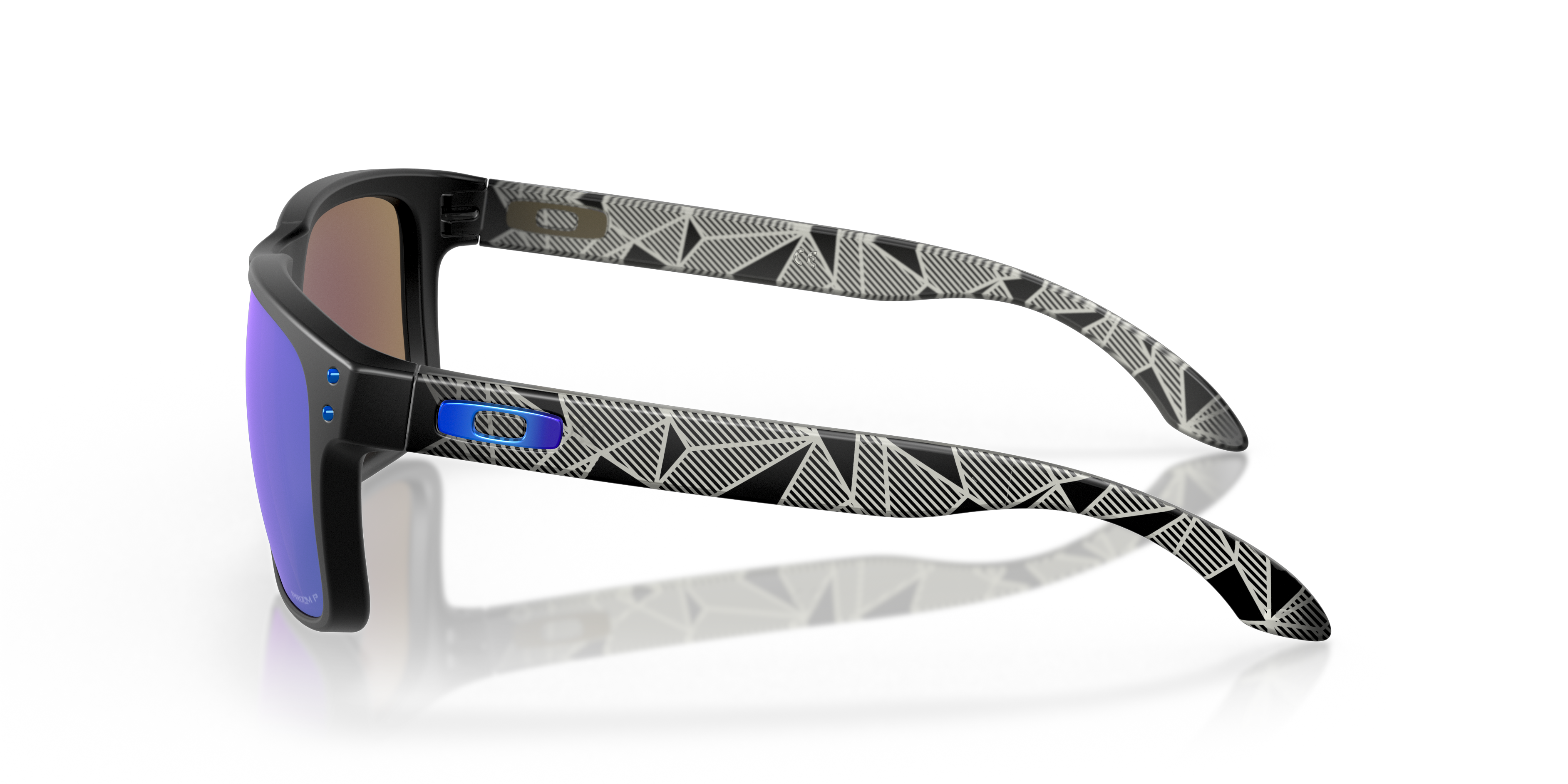Oakley Holbrook OO9102 in Matte Black Prizmatic / Prizm Sapphire Polarized, side view #Colour_Matte Black Prizmatic / Prizm Sapphire Polarized