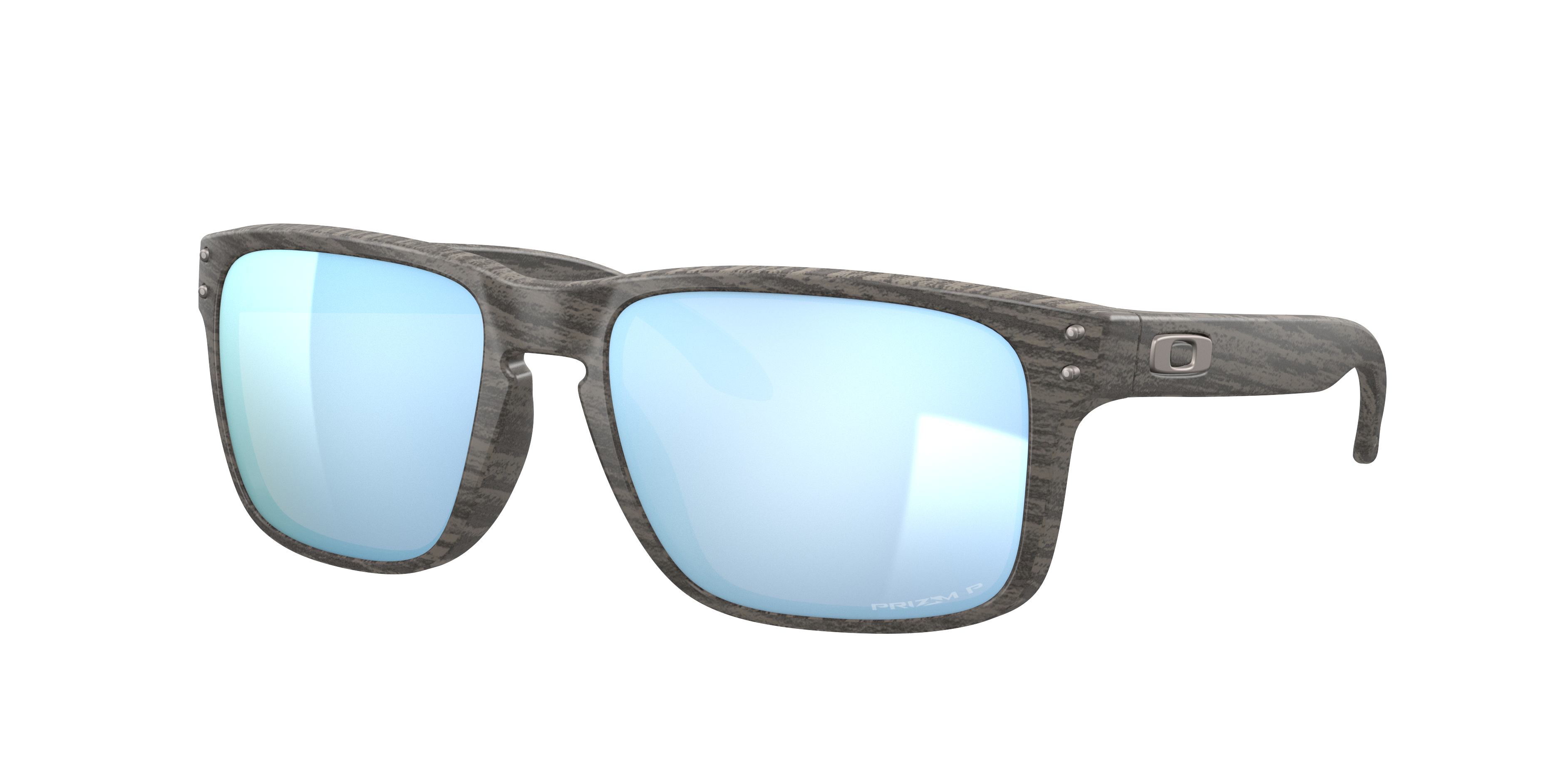 Oakley Holbrook OO9102 in Woodgrain / Prizm Deep Water Polarized, three-quarter view #Colour_Woodgrain / Prizm Deep Water Polarized