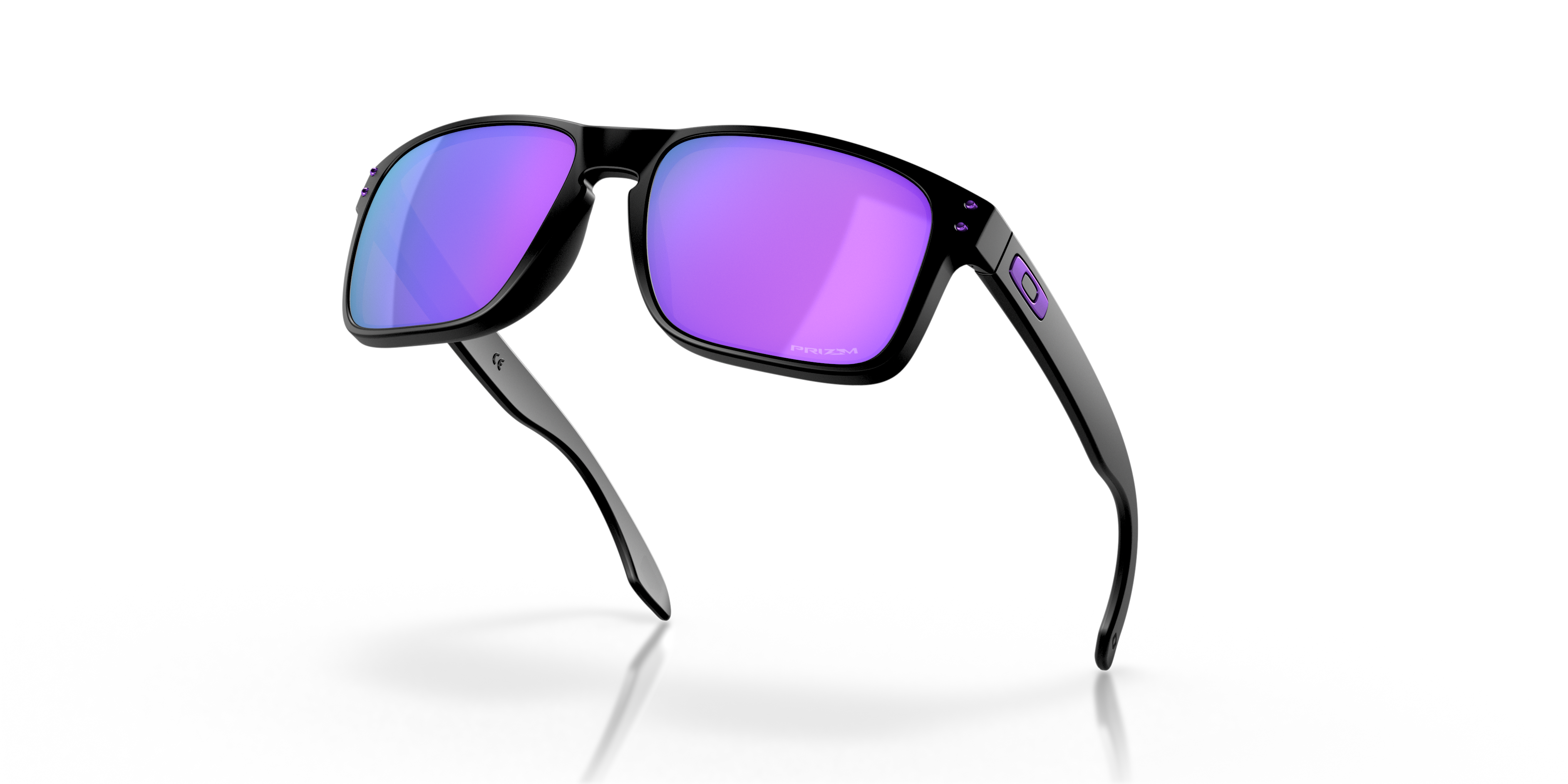 Oakley Holbrook OO9102 in Matte Black / Prizm Violet, angled view #Colour_Matte Black / Prizm Violet