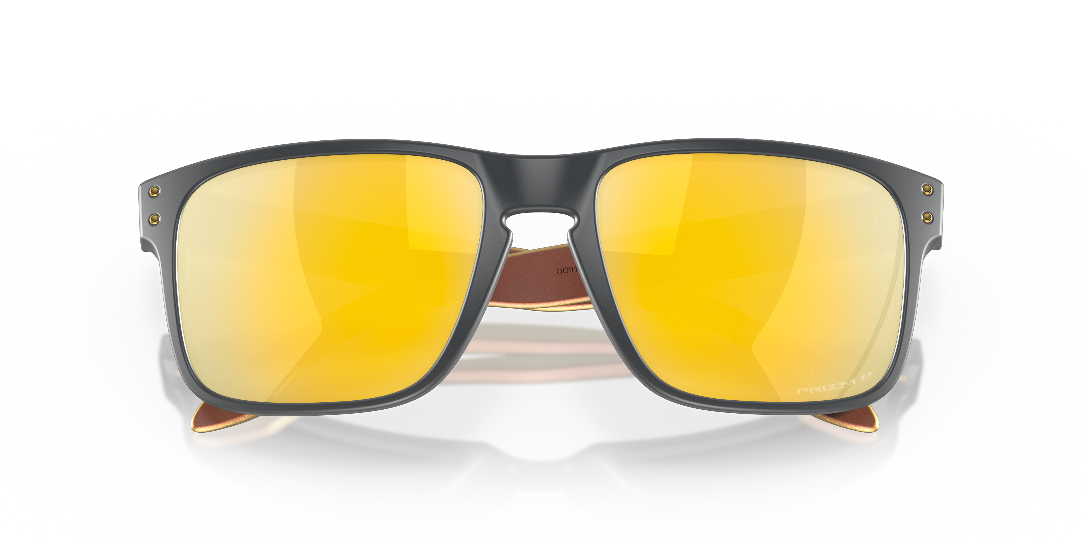 Oakley Holbrook OO9102 in Matte Carbon / Prizm 24K Polarized, front detail view #Colour_Matte Carbon / Prizm 24K Polarized