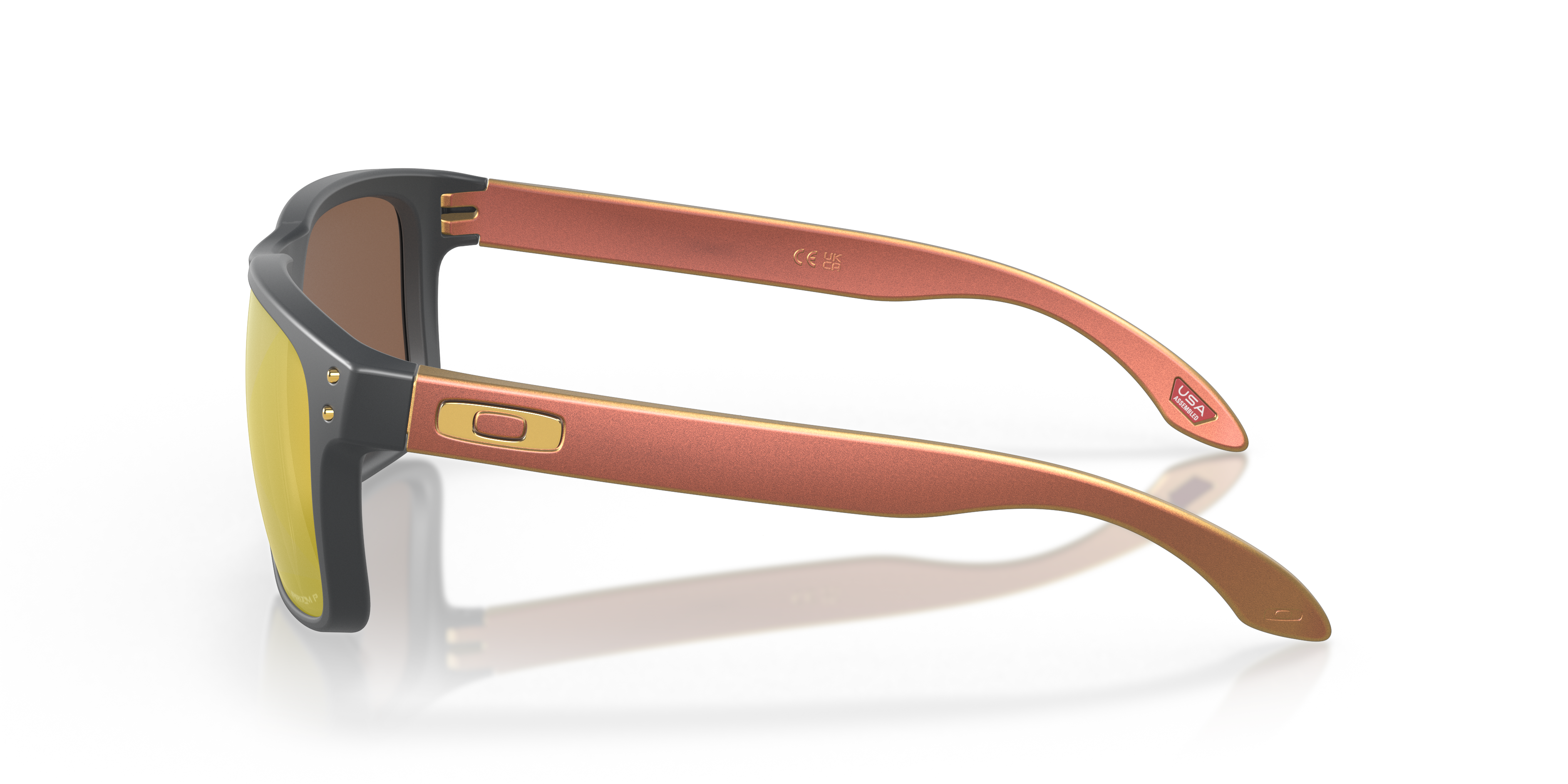 Oakley Holbrook OO9102 in Matte Carbon / Prizm 24K Polarized, side view #Colour_Matte Carbon / Prizm 24K Polarized