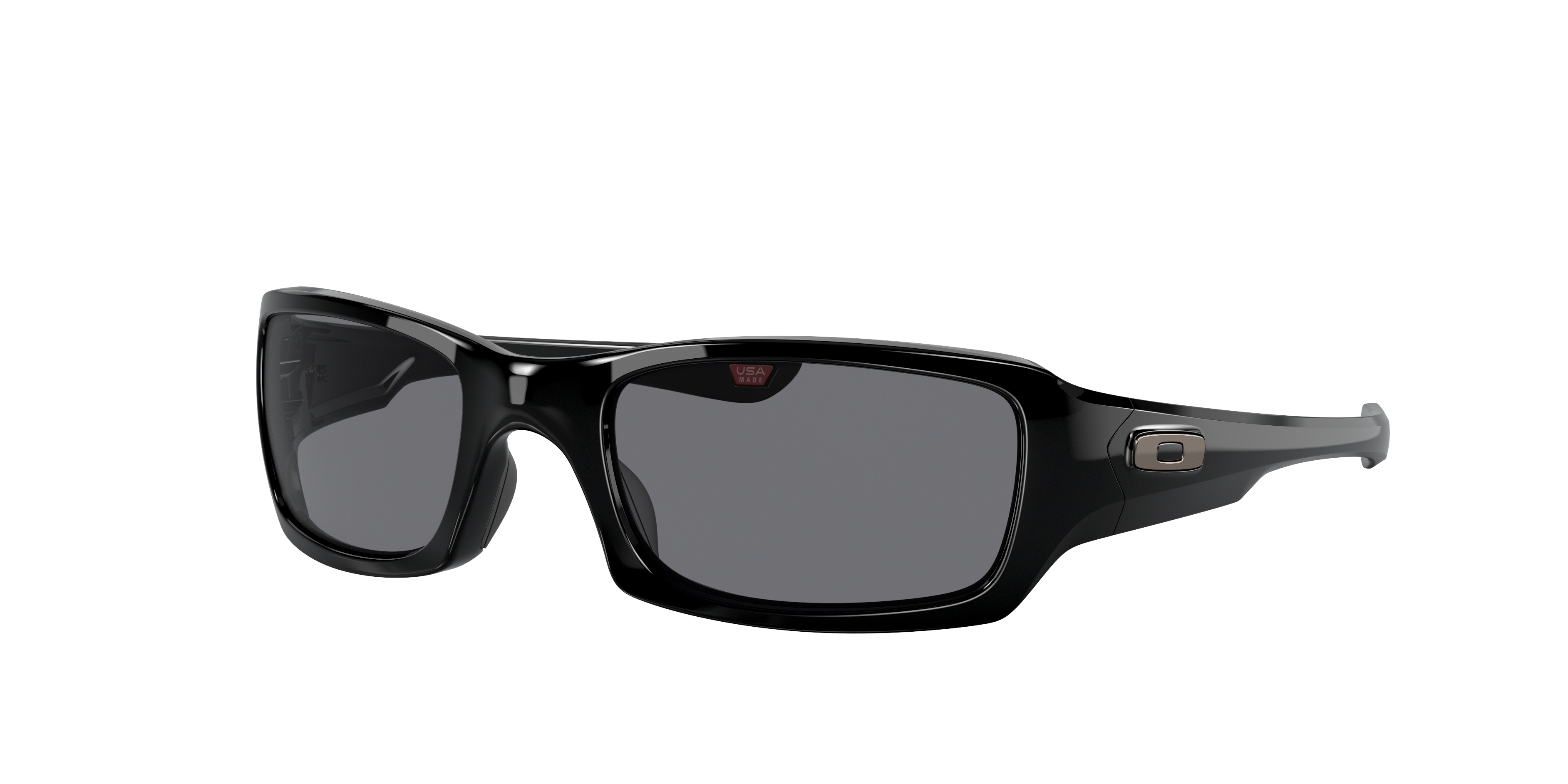 Oakley Fives Squared OO9238 in Polished Black / Grey, three-quarter view #Colour_Polished Black / Grey