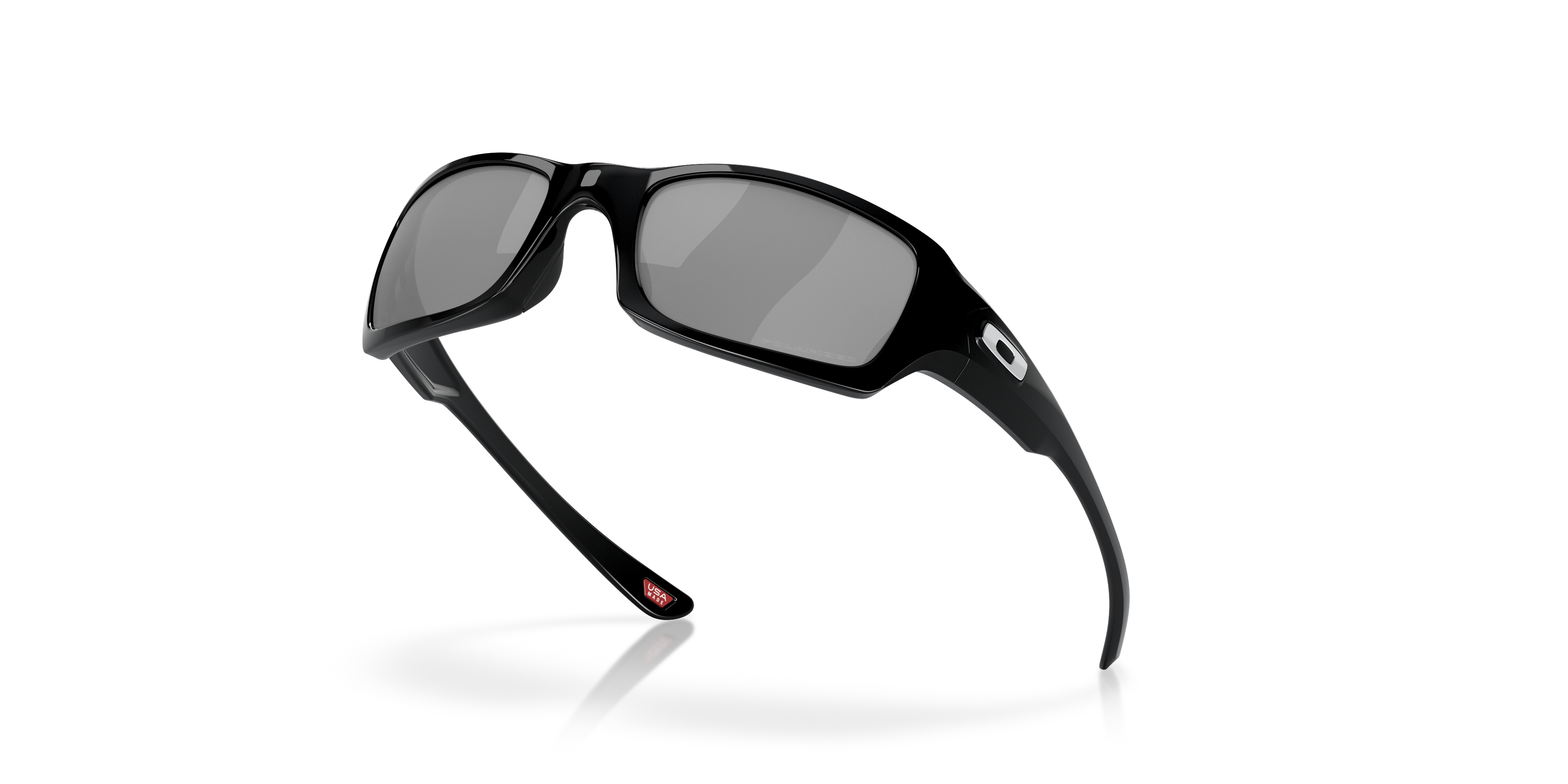 Oakley Fives Squared OO9238 in Polished Black / Black Iridium Polarized, angled view #Colour_Polished Black / Black Iridium Polarized