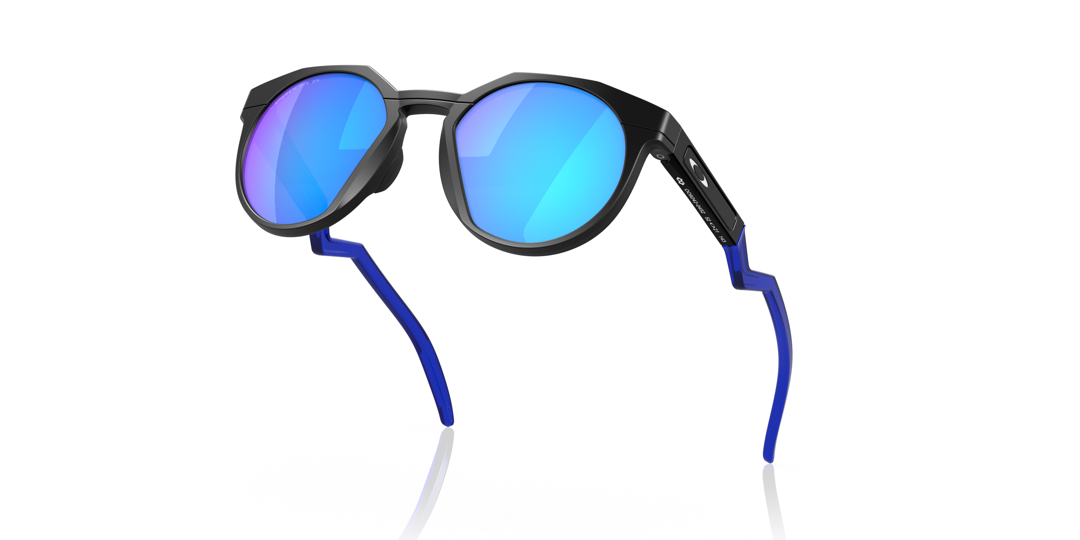 Oakley HSTN OO9242 in Matte Black / Prizm Sapphire Polarized, angled view #Colour_Matte Black / Prizm Sapphire Polarized