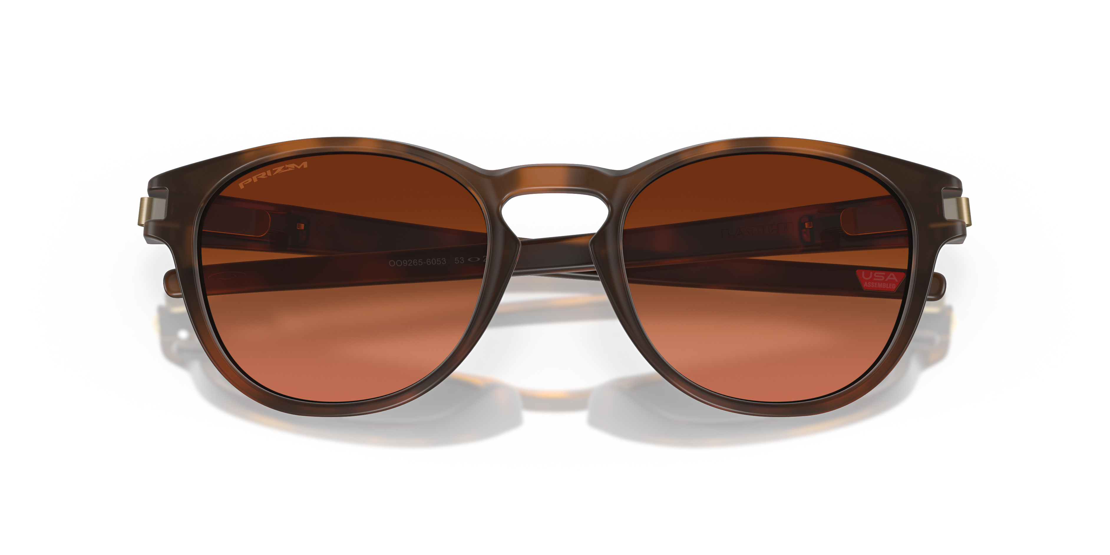 Oakley Latch OO9265 in Matte Brown Tortoise / Prizm Bronze Gradient, front detail view #Colour_Matte Brown Tortoise / Prizm Bronze Gradient