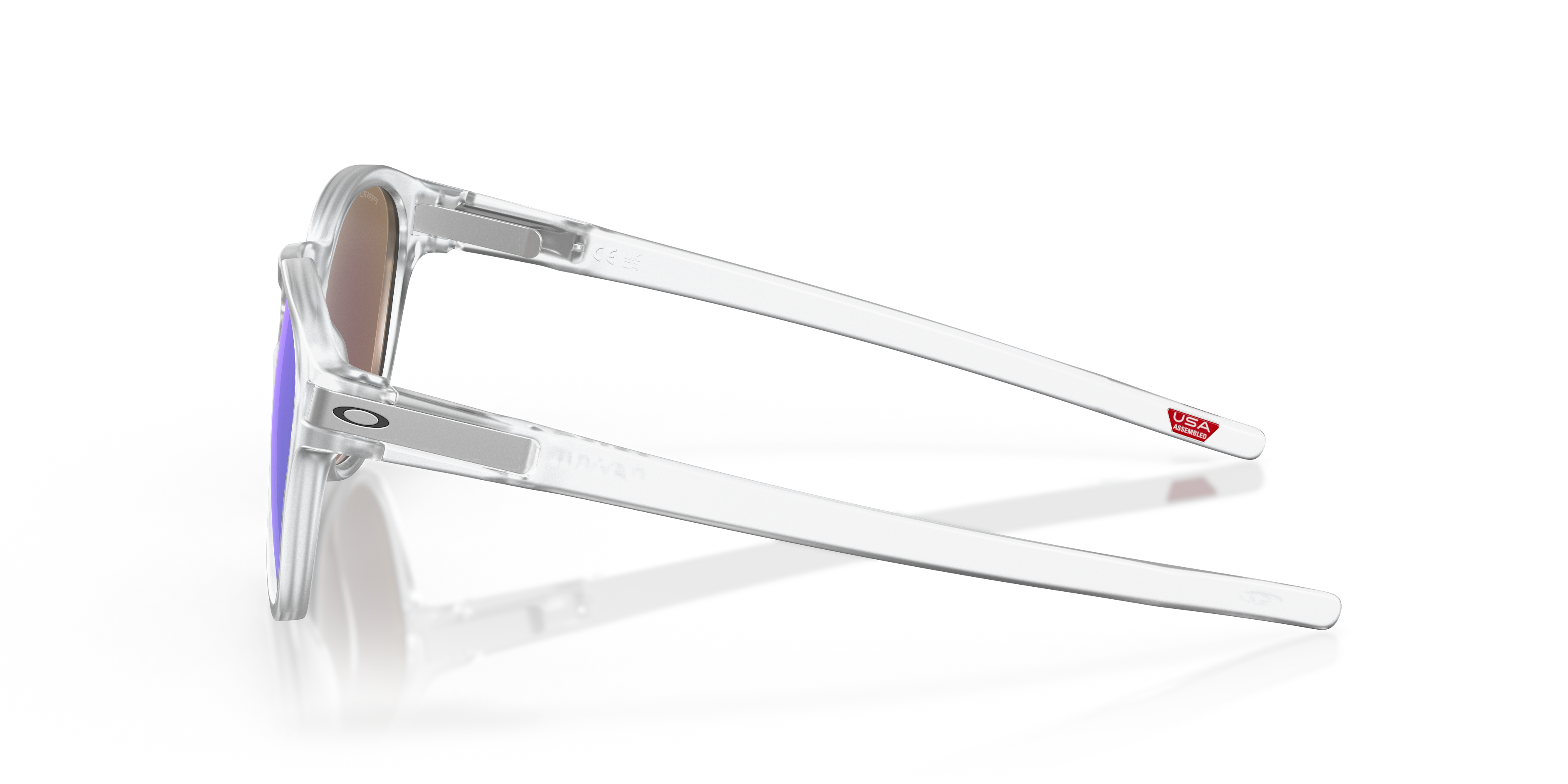 Oakley Latch OO9265 in Matte Clear / Prizm Sapphire Polarized, side view #Colour_Matte Clear / Prizm Sapphire Polarized