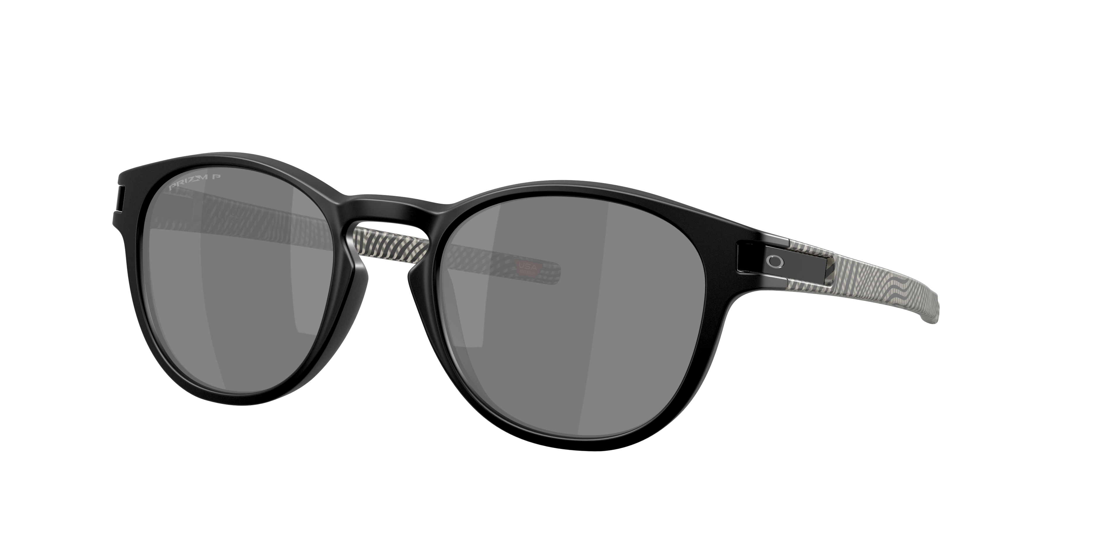 Oakley Latch OO9265 in Matte Black / Prizm Black Polarized, three-quarter view #Colour_Matte Black / Prizm Black Polarized