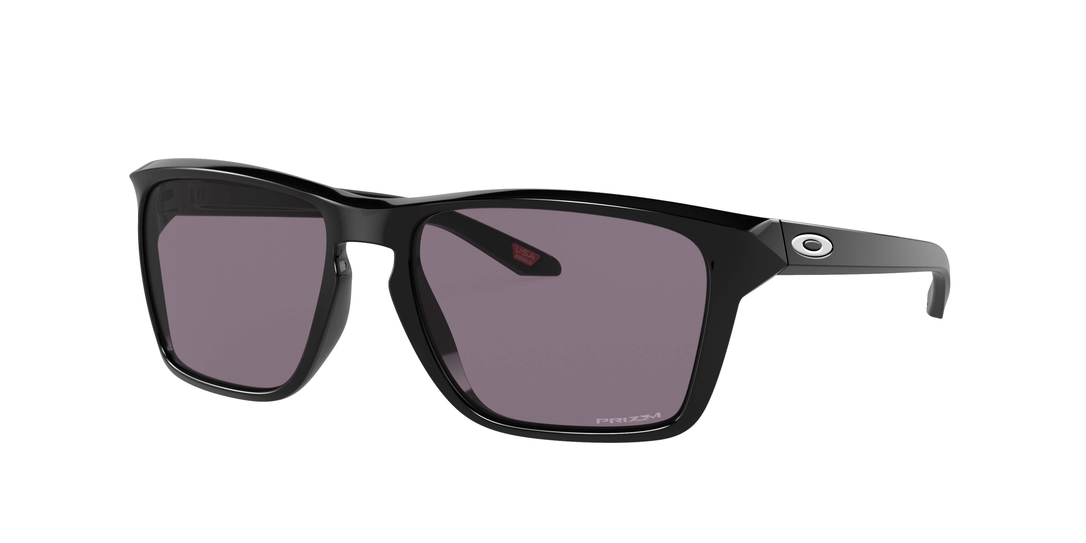 Oakley Sylas OO9448 in Polished Black / Prizm Grey, three-quarter view #Colour_Polished Black / Prizm Grey