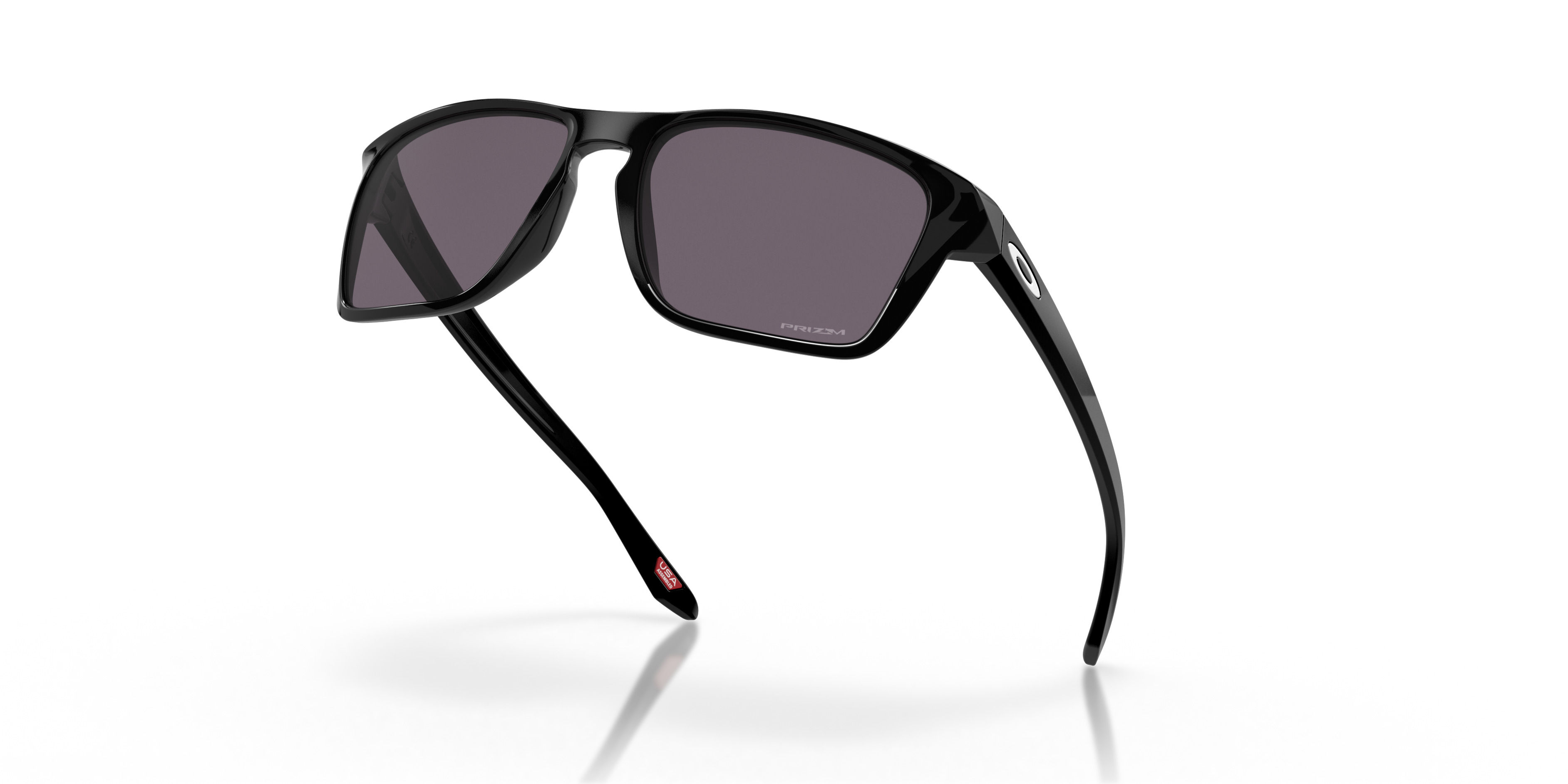 Oakley Sylas OO9448 in Polished Black / Prizm Grey, angled view #Colour_Polished Black / Prizm Grey