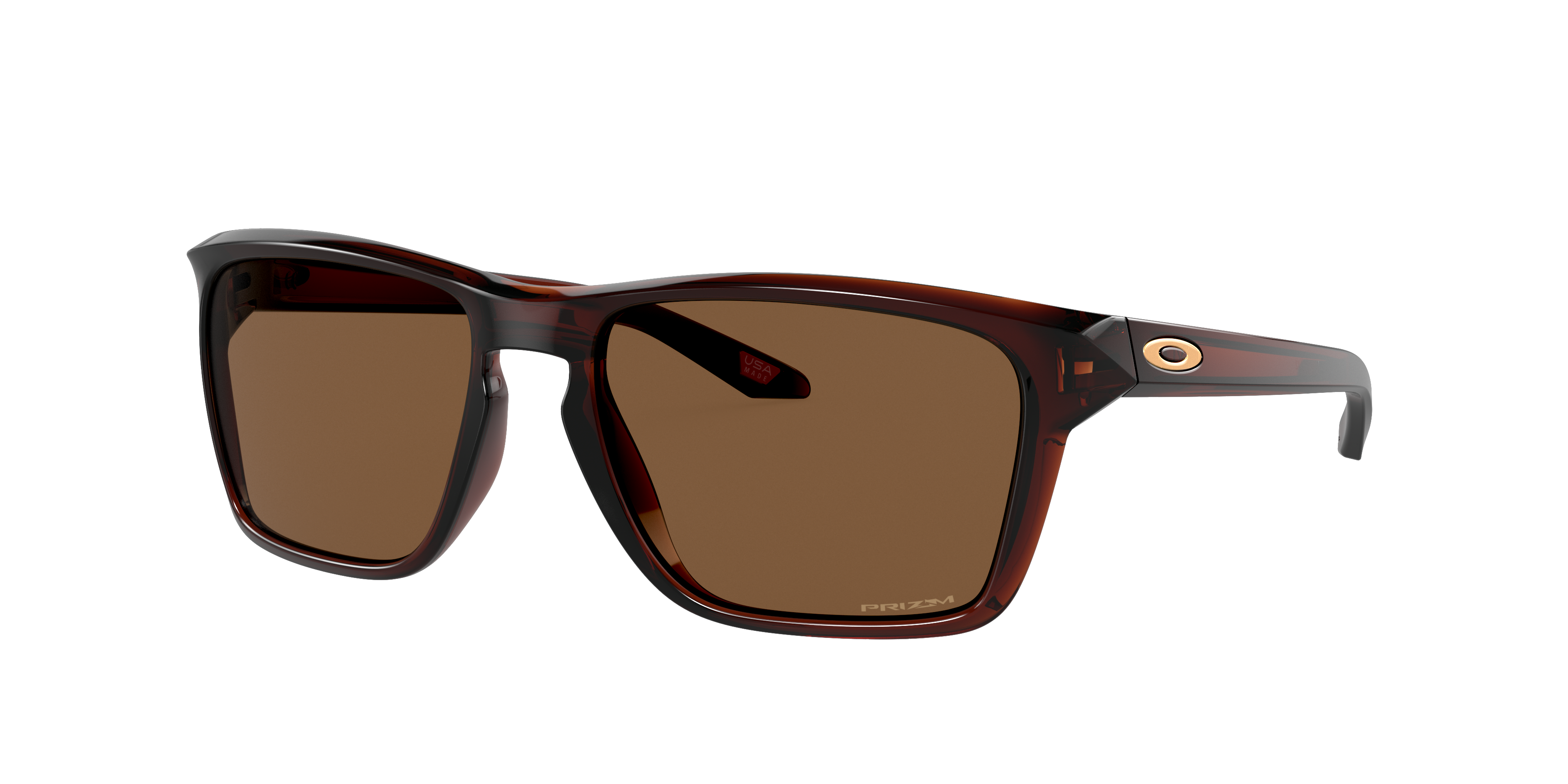 Oakley Sylas OO9448 in Polished Rootbeer / Prizm Bronze, three-quarter view #Colour_Polished Rootbeer / Prizm Bronze