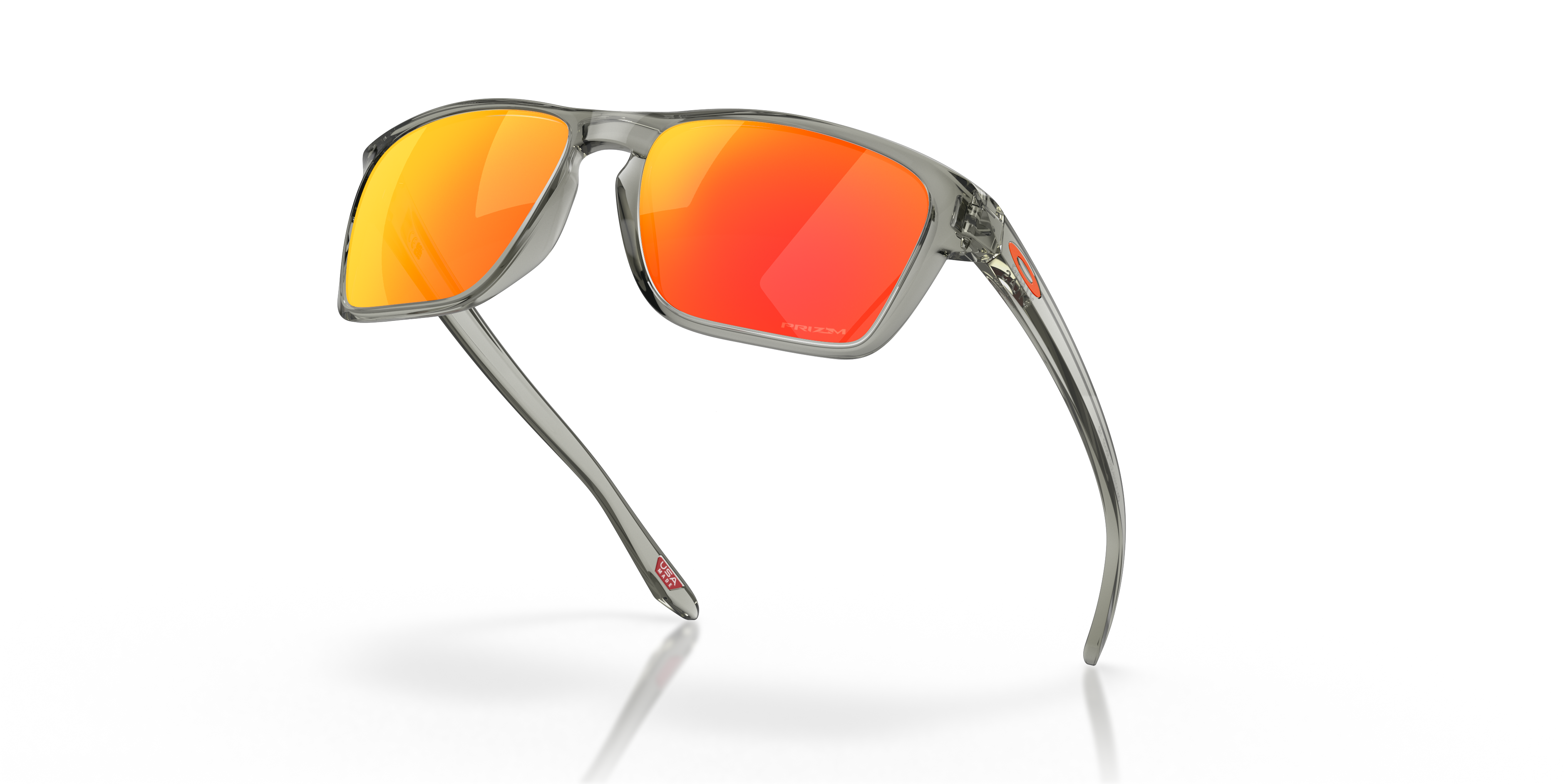 Oakley Sylas OO9448 in Grey Ink / Prizm Ruby, angled view #Colour_Grey Ink / Prizm Ruby