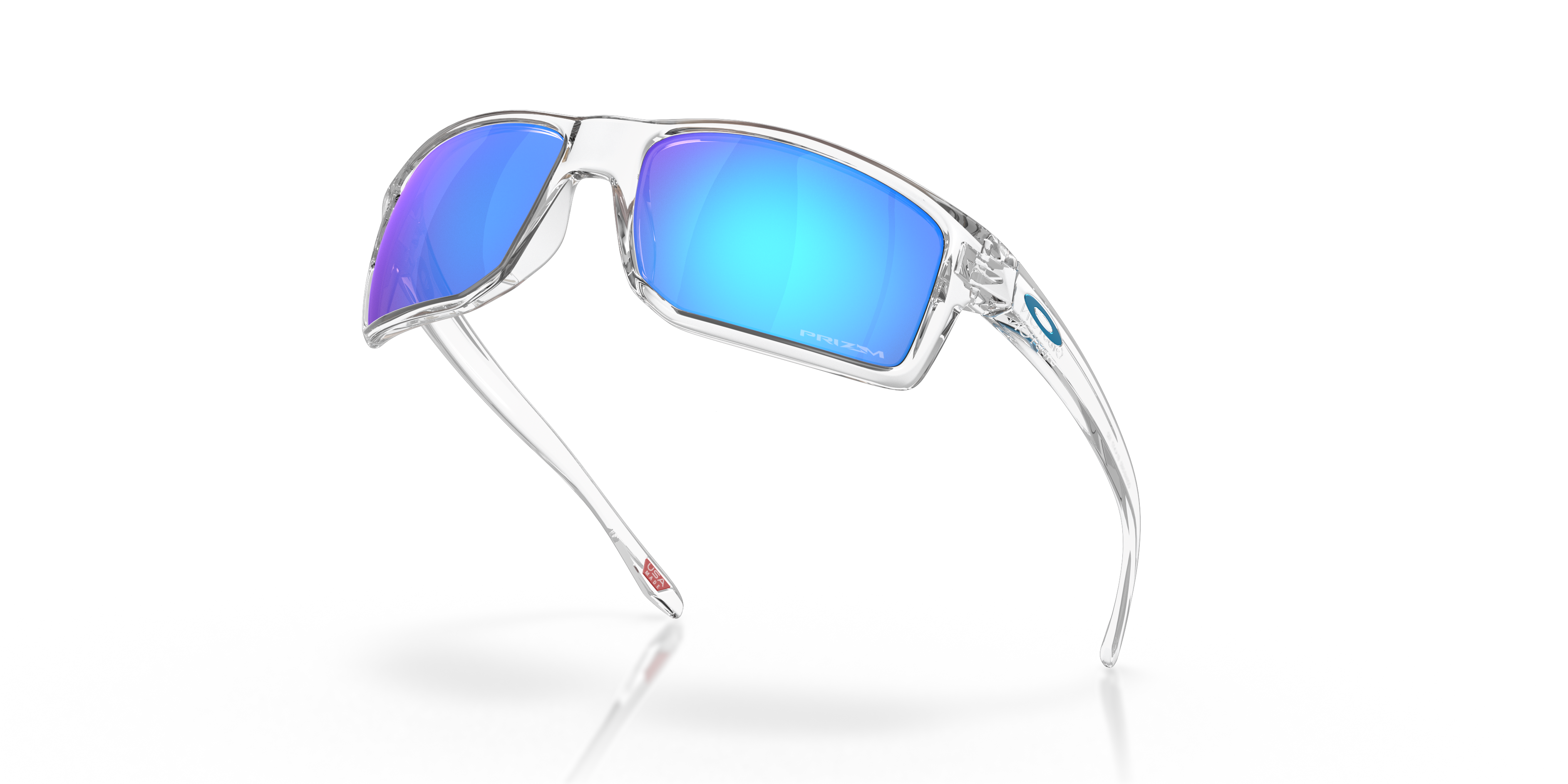 Oakley Gibston OO9449 in Polished Clear / Prizm Sapphire, angled view #Colour_Polished Clear / Prizm Sapphire