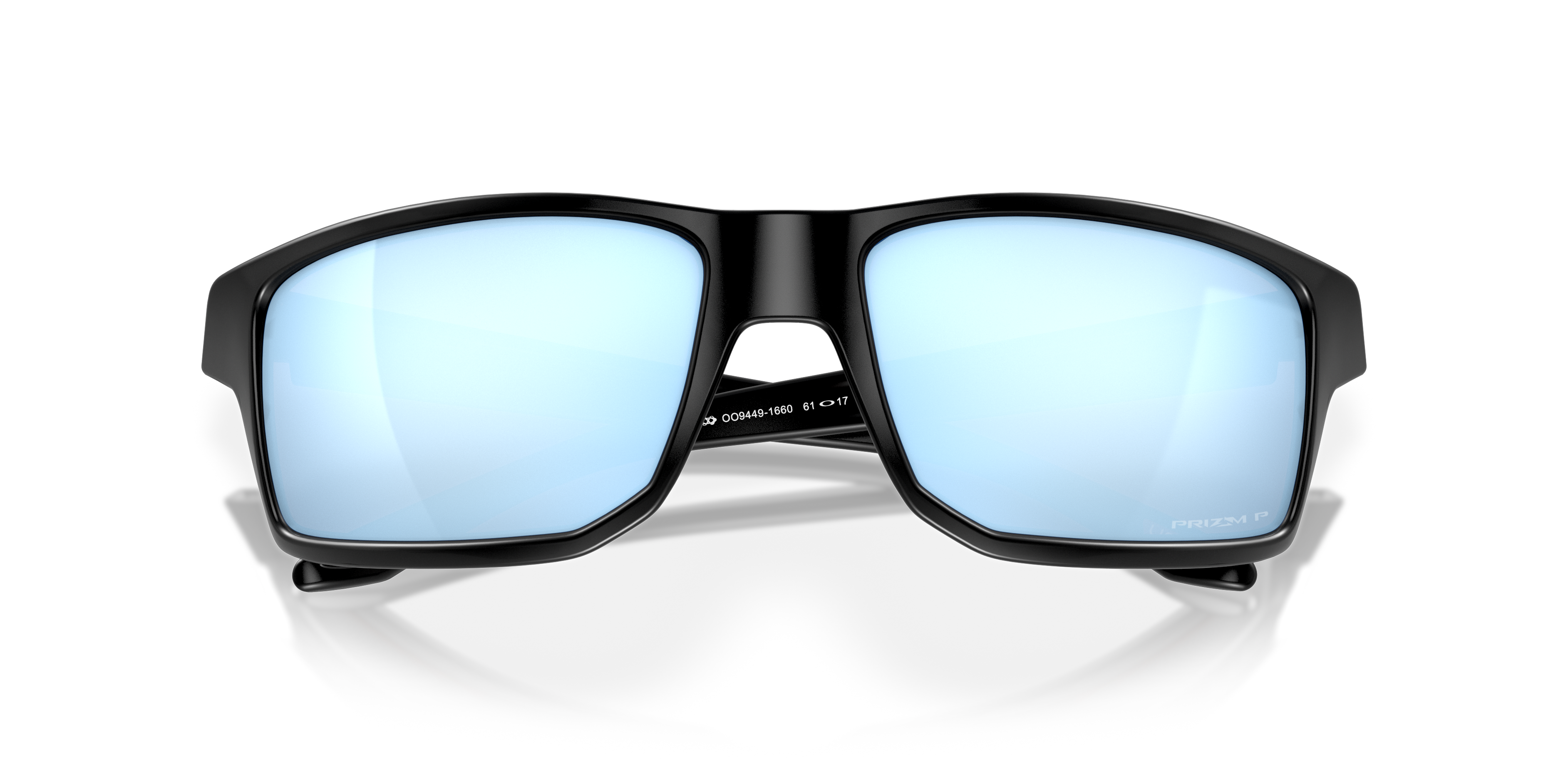 Oakley Gibston OO9449 in Matte Black / Prizm Deep Water Polarized, front detail view #Colour_Matte Black / Prizm Deep Water Polarized