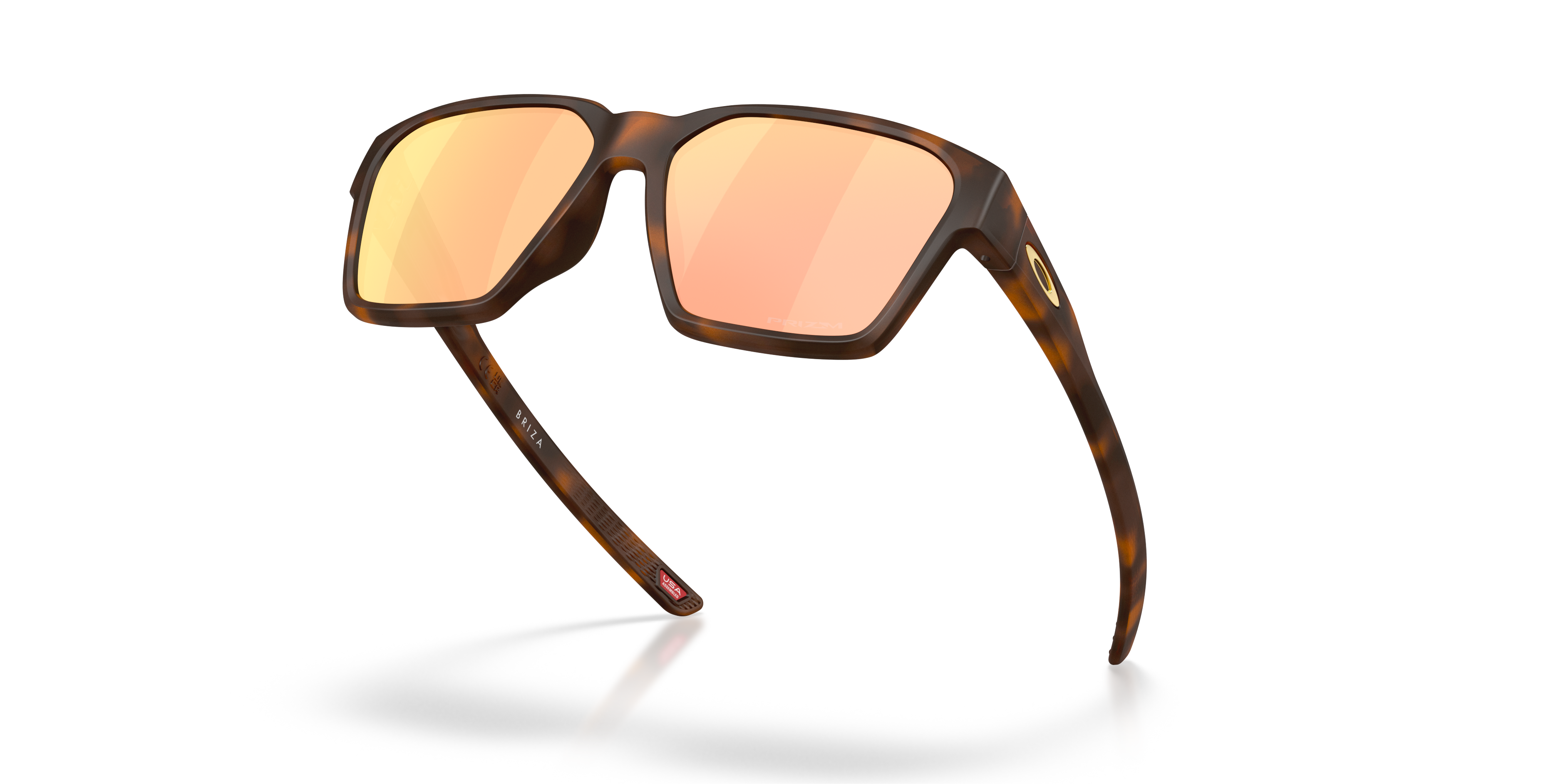 Oakley Briza OO9497 in Matt Tortoise Dark Amber / Prizm Rose Gold, angled view #Colour_Matt Tortoise Dark Amber / Prizm Rose Gold