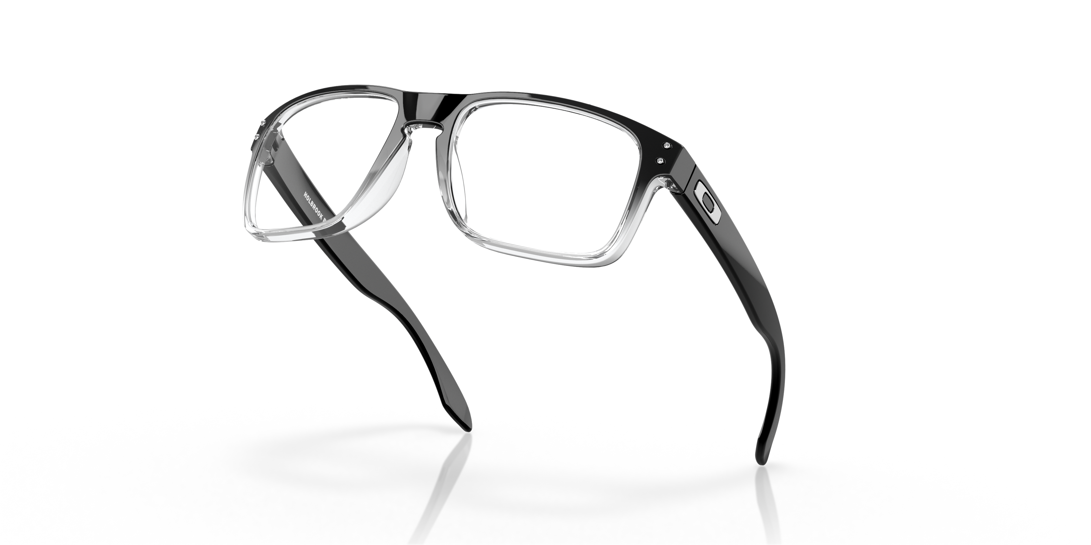 Oakley Holbrook RX OX8156 in Polished Black Clear Fade, angled view #Colour_Polished Black Clear Fade