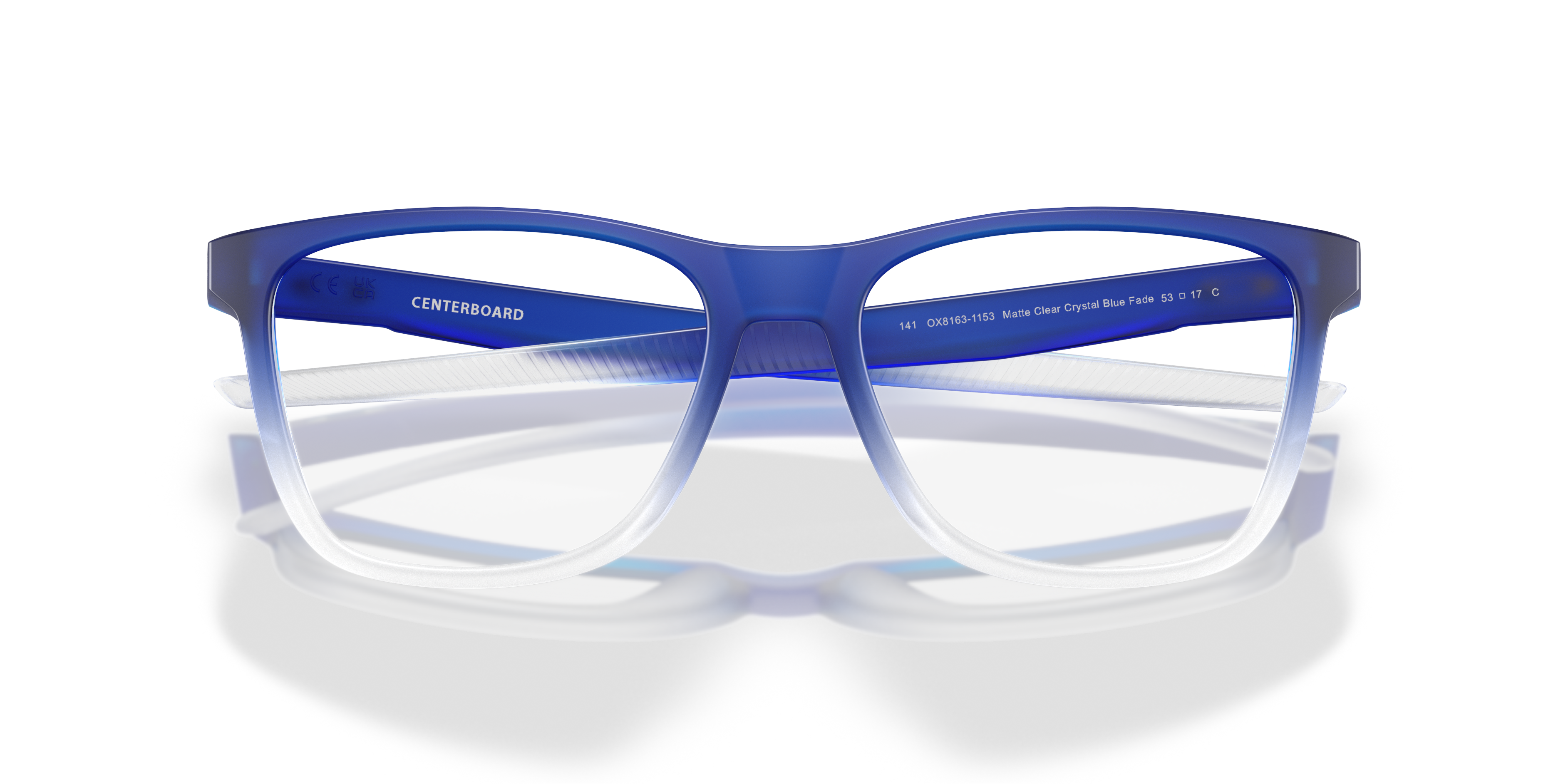 Oakley Centerboard OX8163 in Matt Clear Crystal Blue Fade, front detail view #Colour_Matt Clear Crystal Blue Fade