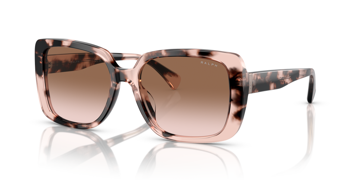 Ralph by Ralph Lauren RA5298U in Shiny Pink Havana, three-quarter view #Colour_Shiny Pink Havana / Gradient Brown (605813)