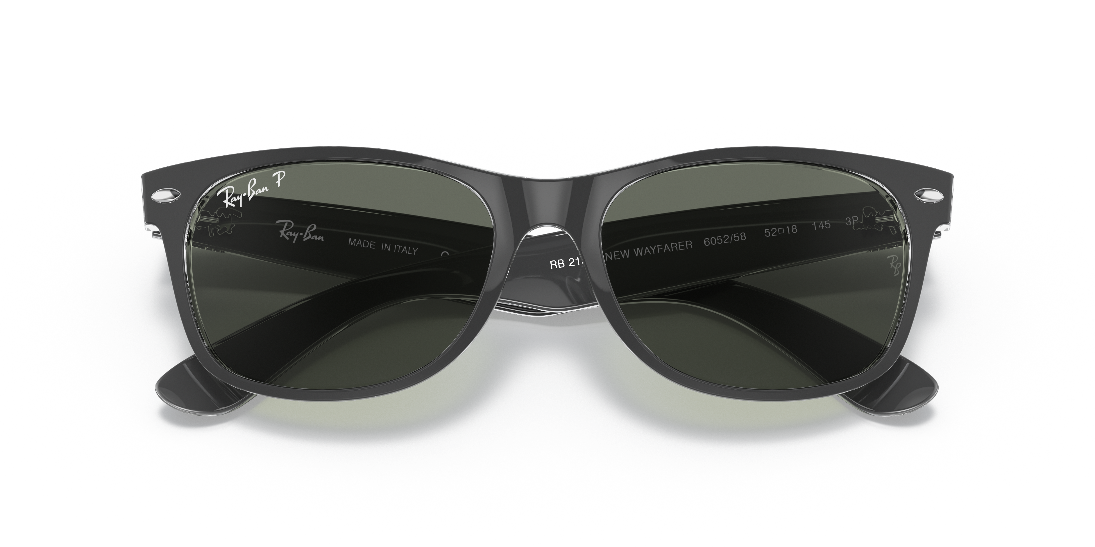 Ray-Ban New Wayfarer RB2132 in Black On Transparent (605258), front detail view #Colour_Black On Transparent (605258)