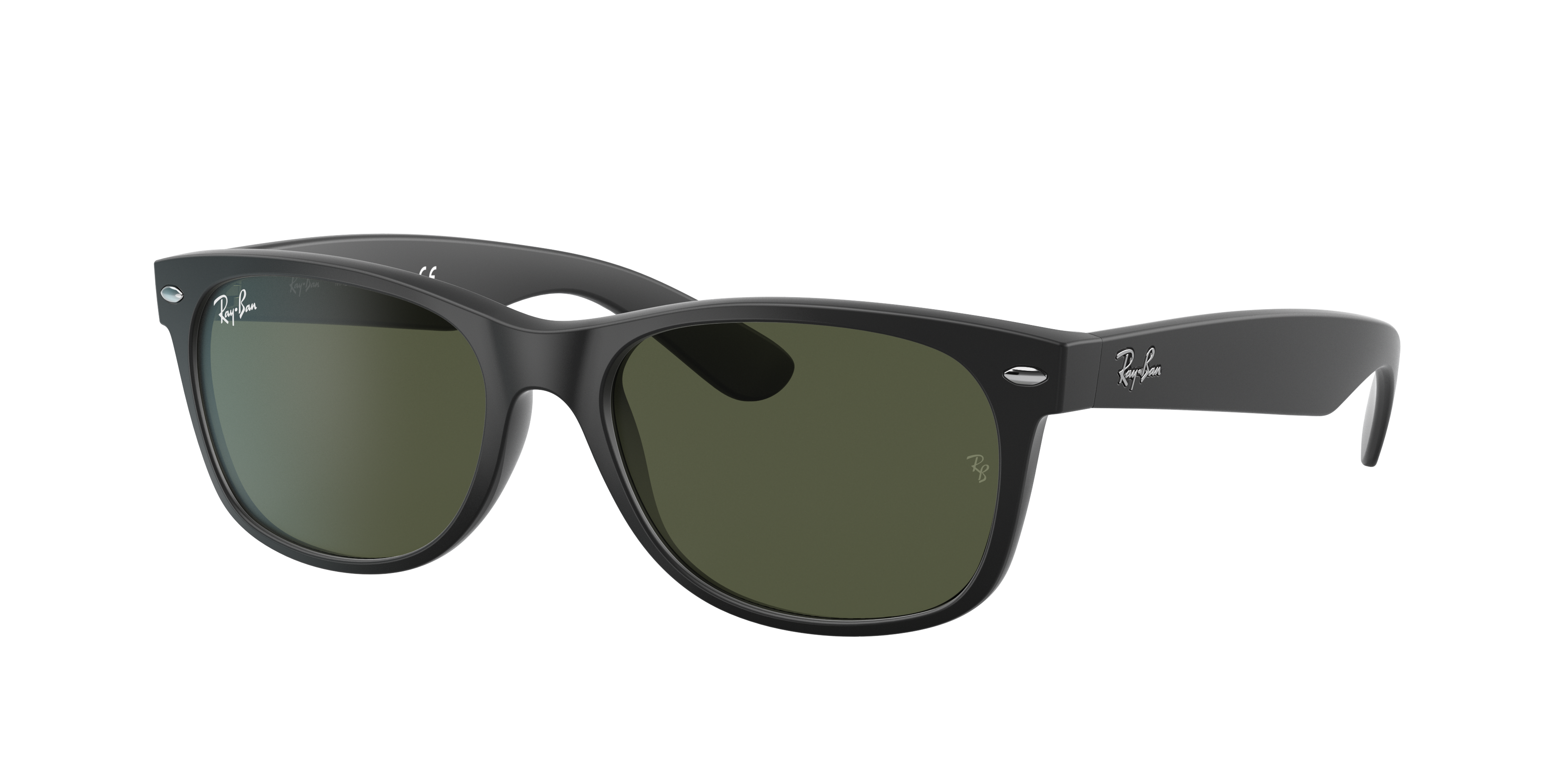 Ray-Ban New Wayfarer RB2132 in Rubber Black, three-quarter view #Colour_Rubber Black