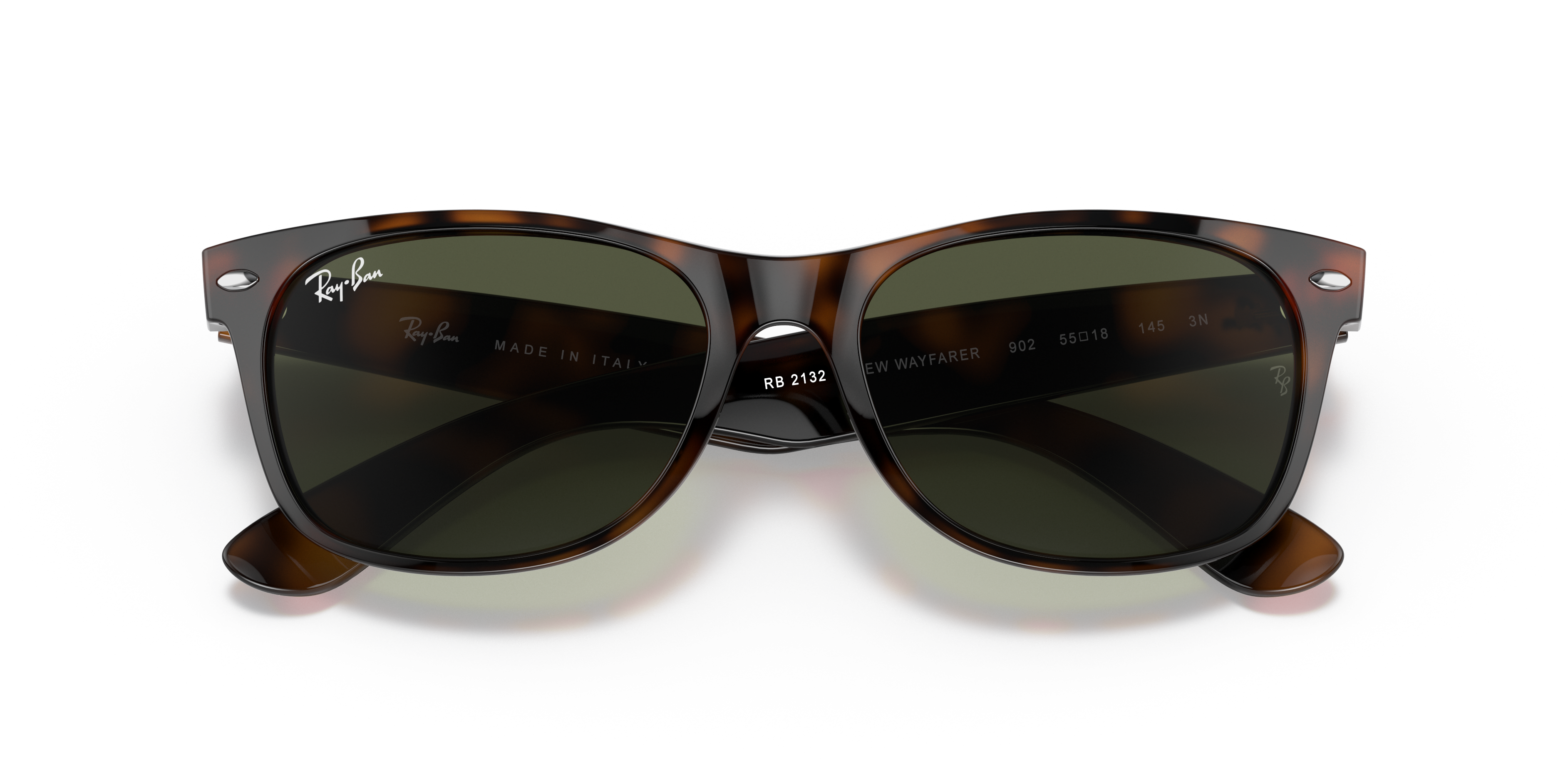 Ray-Ban New Wayfarer RB2132 in Tortoise (902), front detail view #Colour_Tortoise (902)