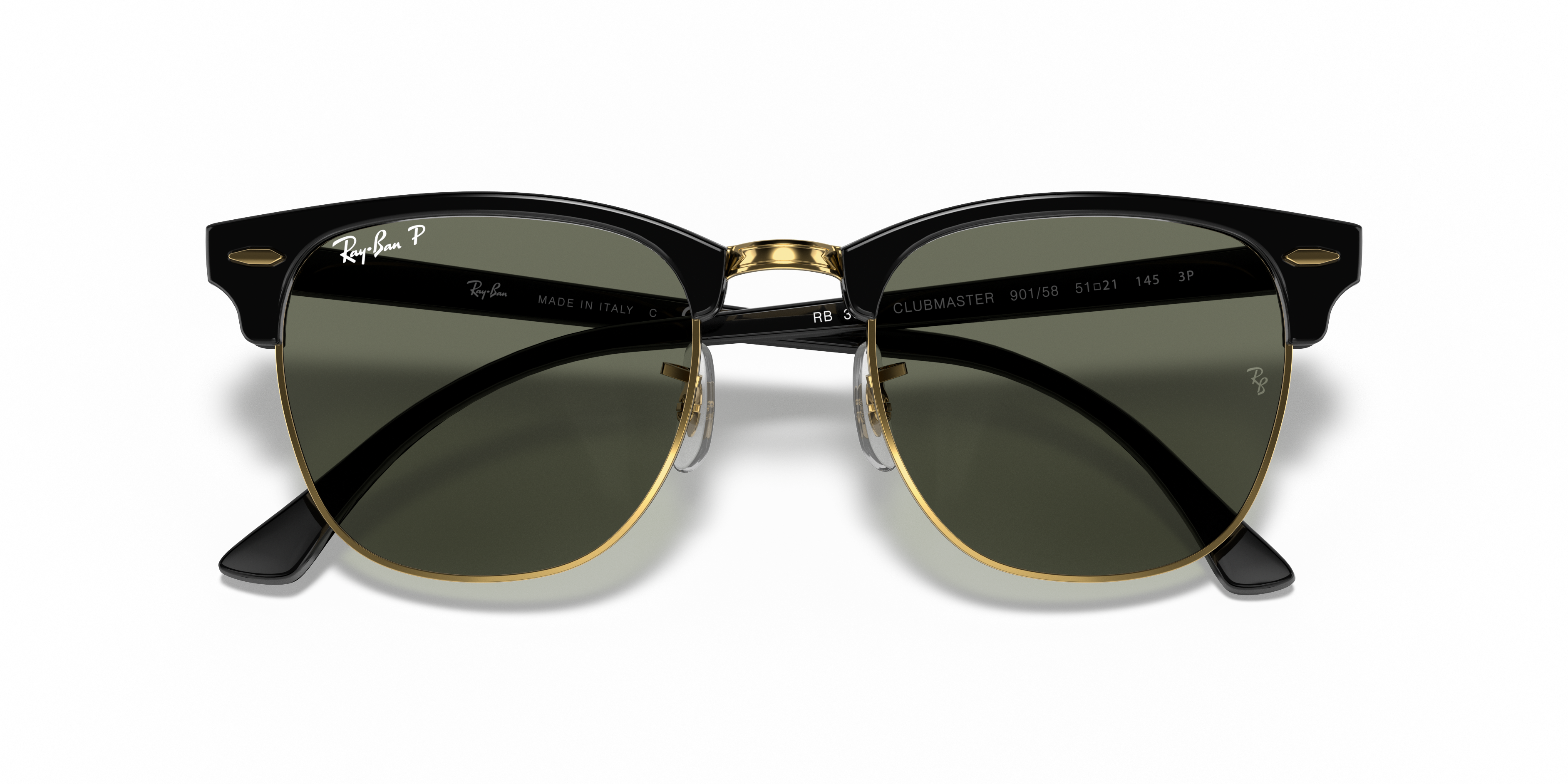 Ray-Ban Clubmaster RB3016 in Black & Gold, front detail view #Colour_Black & Gold
