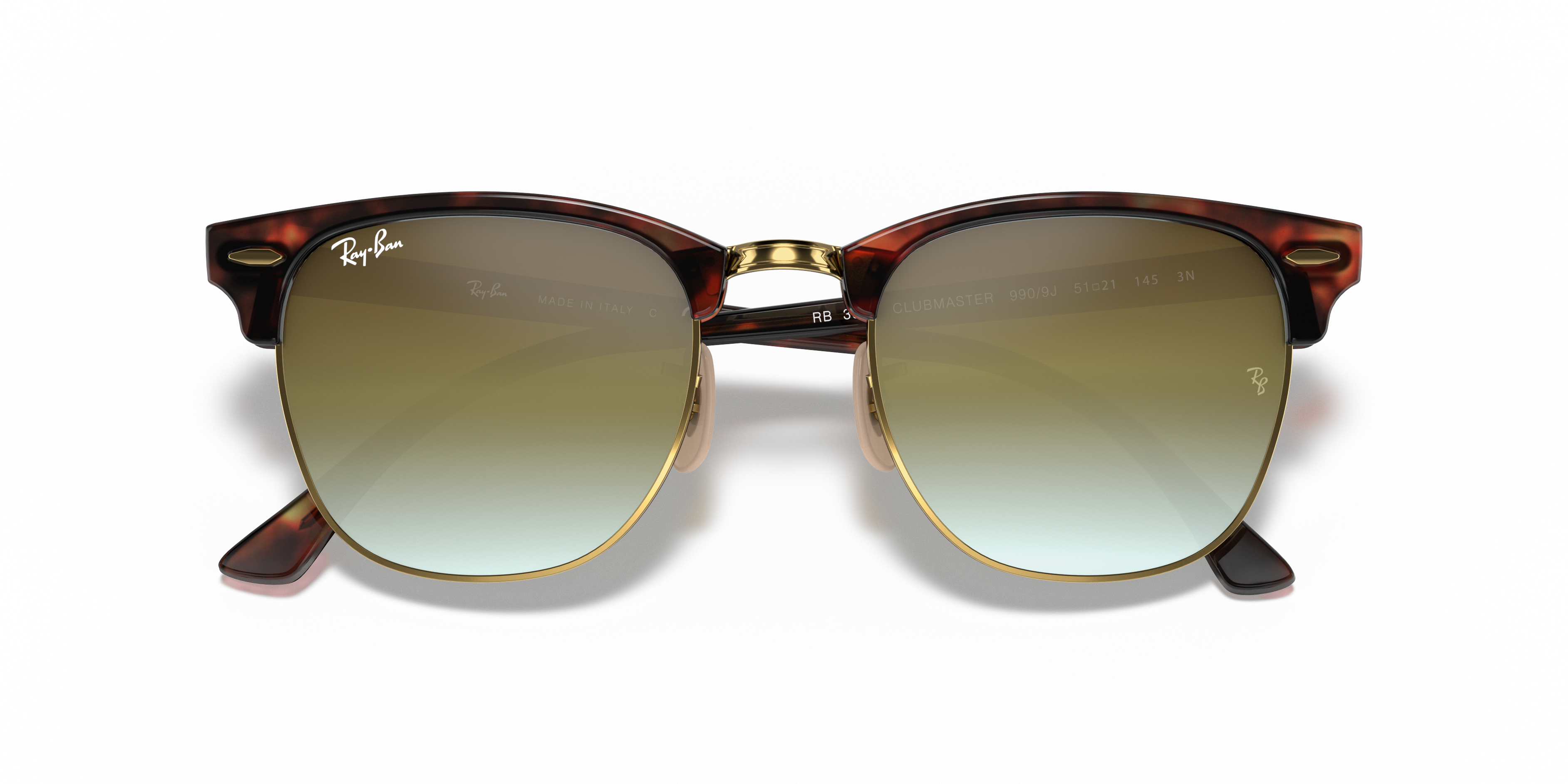 Ray-Ban Clubmaster RB3016 in Tortoise On Gold (990), front detail view #Colour_Tortoise On Gold (990/9J)