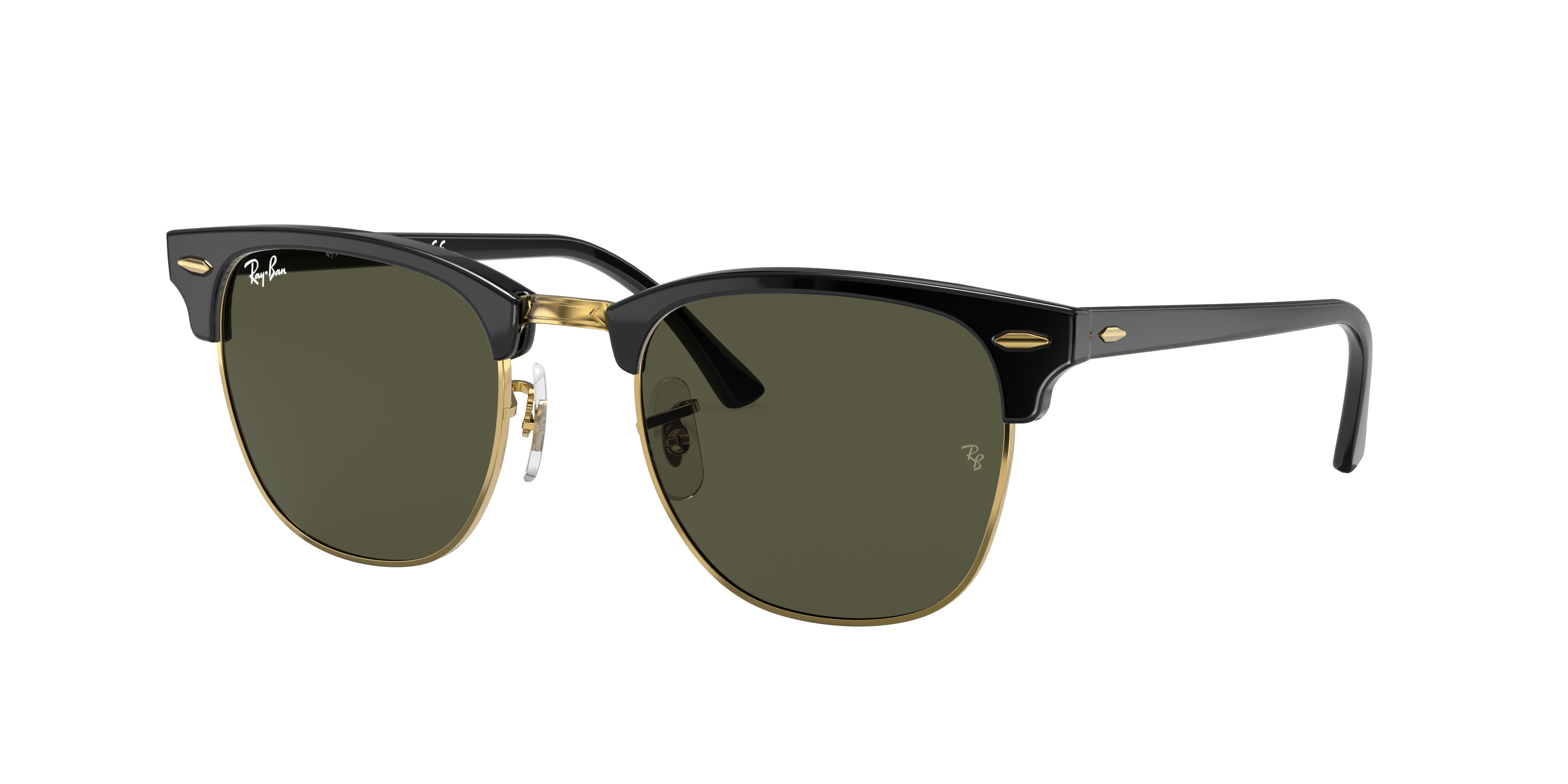 Ray-Ban Clubmaster RB3016 in Black On Gold, three-quarter view #Colour_Black On Gold