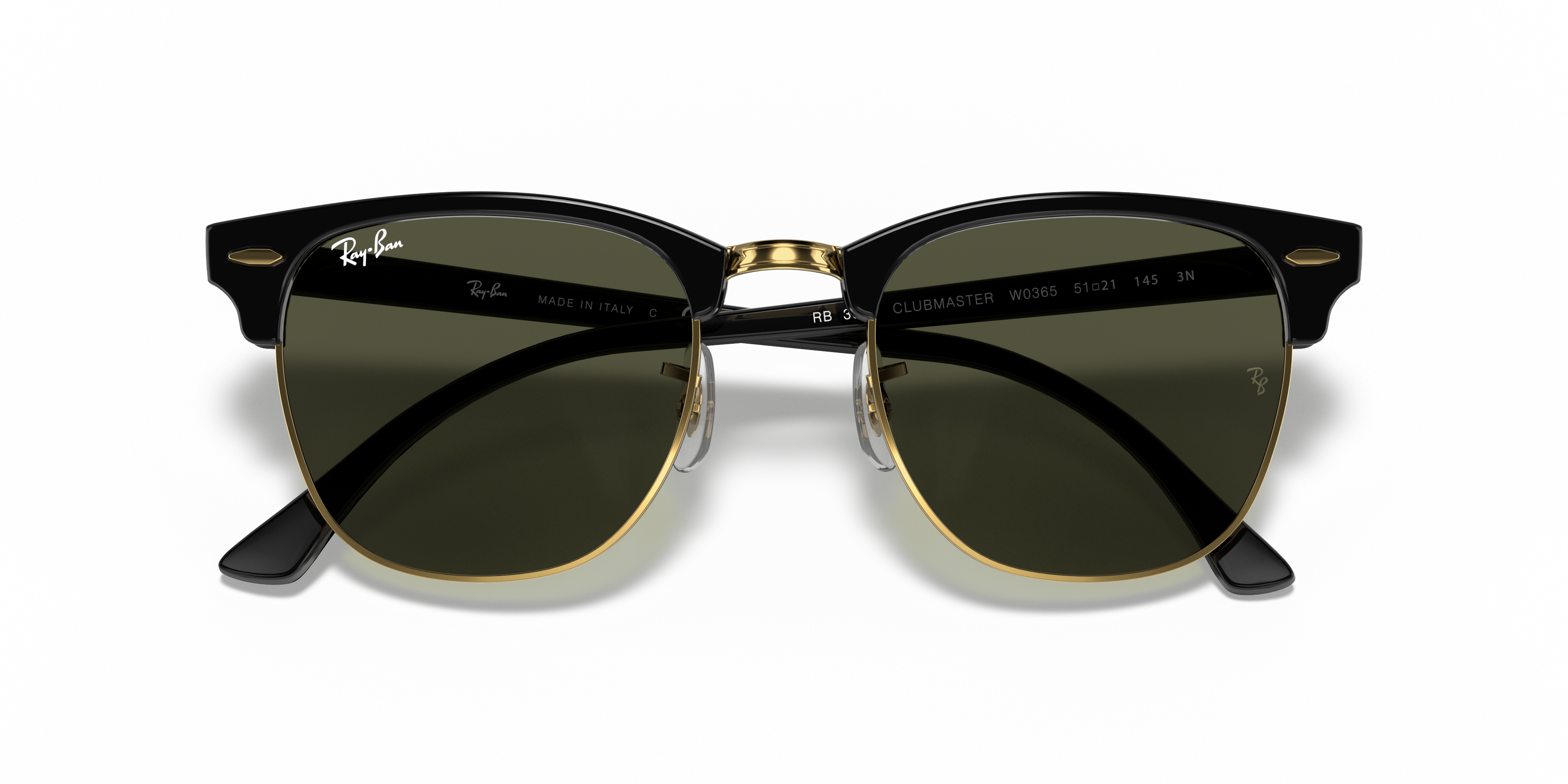Ray-Ban Clubmaster RB3016 in Black On Gold, front detail view #Colour_Black On Gold