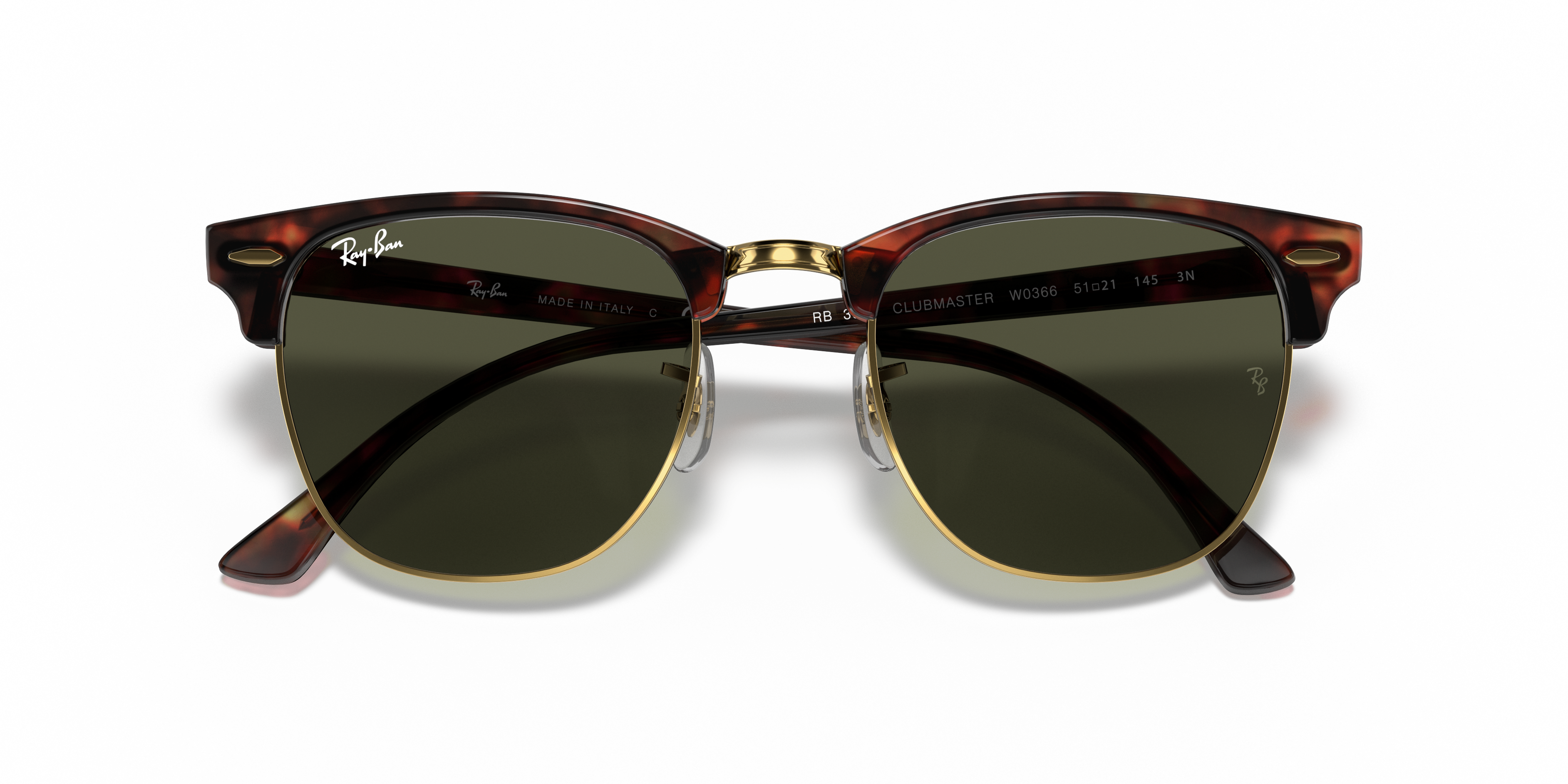 Ray-Ban Clubmaster RB3016 in Tortoise On Gold (W0366), front detail view #Colour_Tortoise On Gold (W0366)