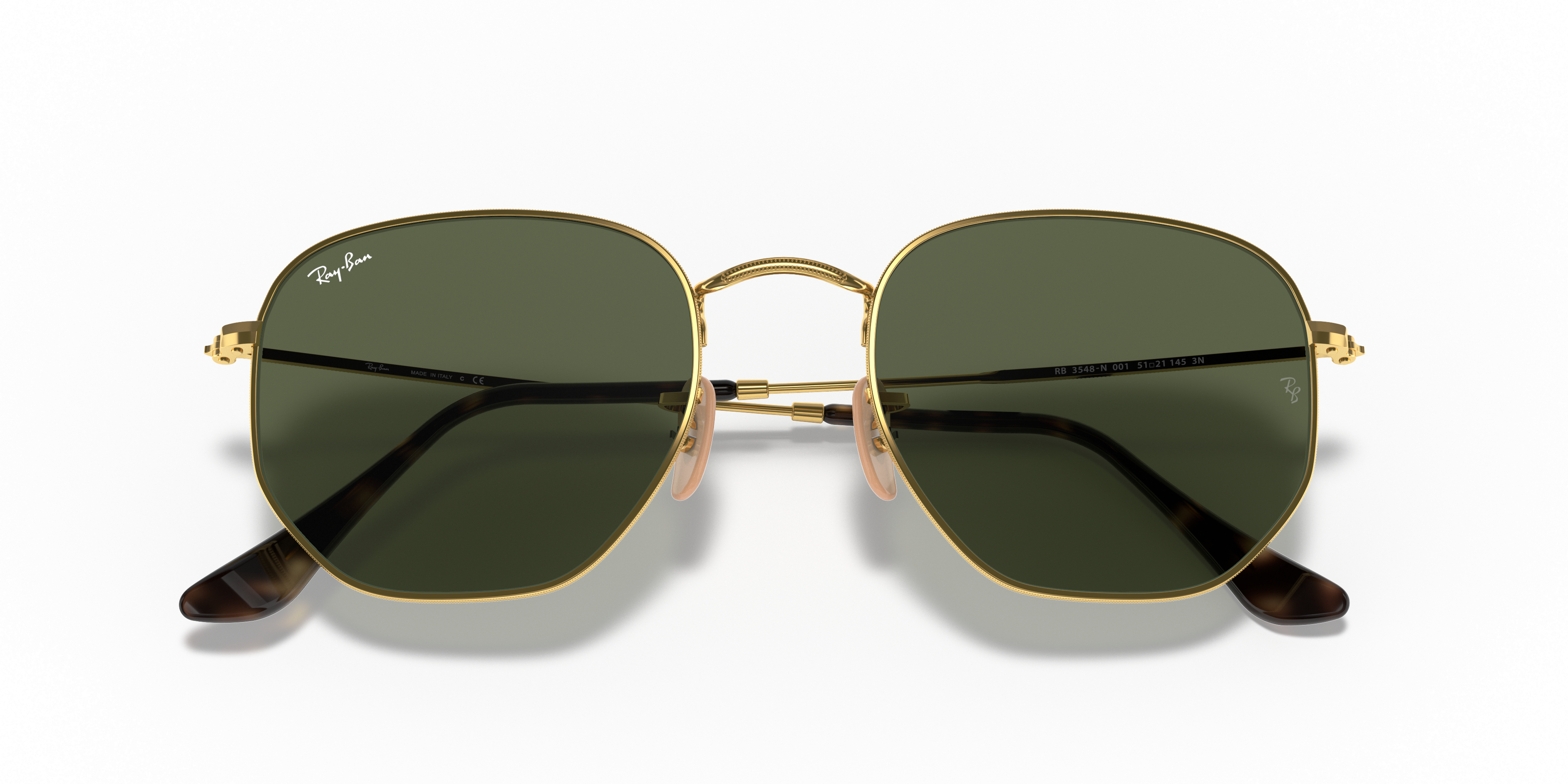 Ray-Ban Hexagonal RB3548N in Arista Gold, front detail view #Colour_Arista Gold