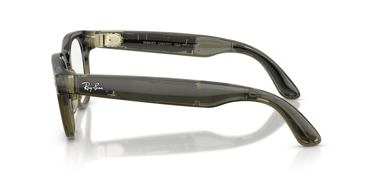 Ray-Ban Meta Scriber Optics RW7002 in Transparent Dark Olive, side view #Colour_Transparent Dark Olive (8530)