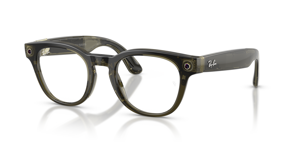 Ray-Ban Meta Scriber Optics RW7002 in Transparent Dark Olive, three-quarter view #Colour_Transparent Dark Olive (8530)