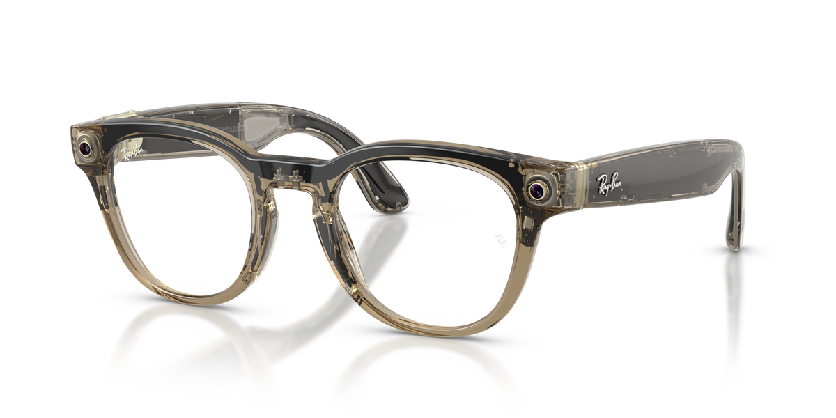 Ray-Ban Meta Scriber Optics RW7002 in Transparent Stone Beige, three-quarter view #Colour_Transparent Stone Beige (8531)