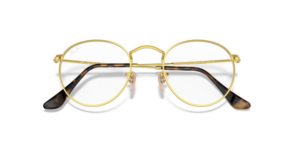Ray-Ban RB3447V in Arista Gold, front detail view #Colour_Arista Gold (2500)